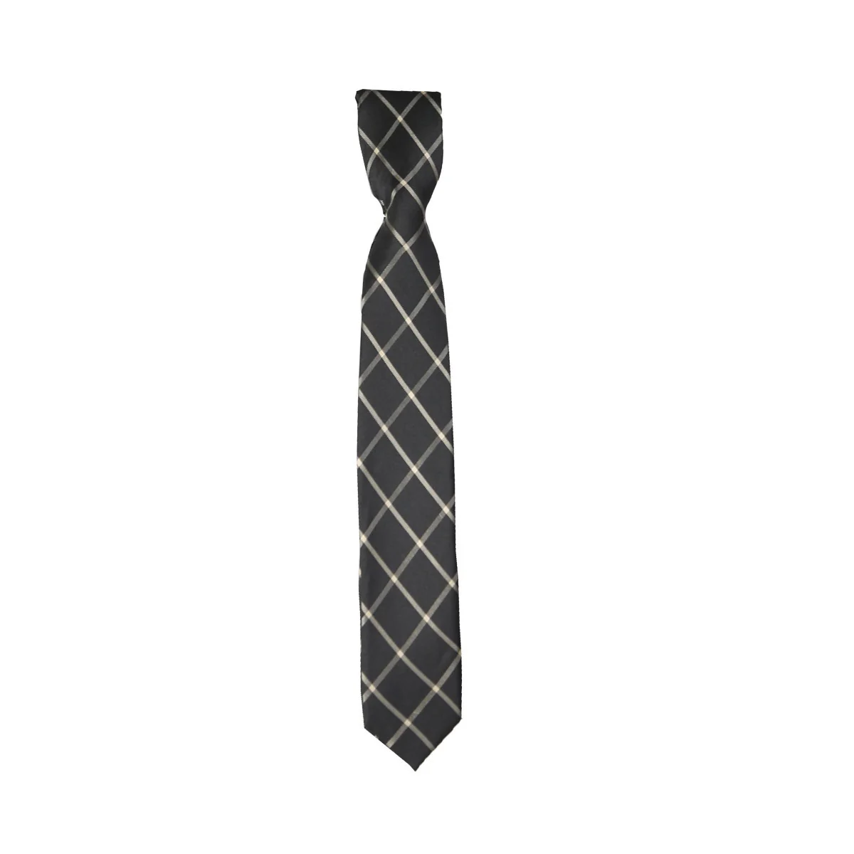 Boys Plaid Checkered Tie Black and Gold - Image 3