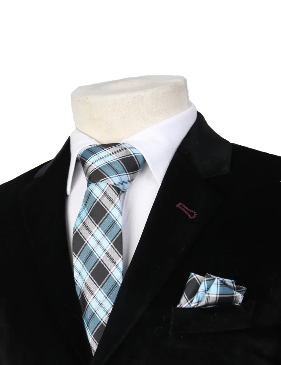Boys Plaid Checkered Tie Blue and Black - Image 2