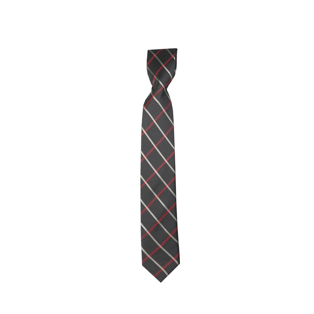 Boys Plaid Checkered Tie & Hankie Set Black- Red - Image 2