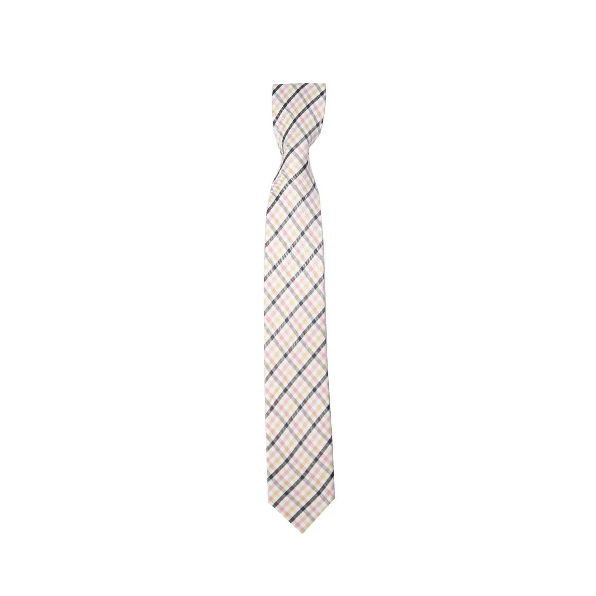 Boys Plaid Checkered Tie Pink and Black - Image 3