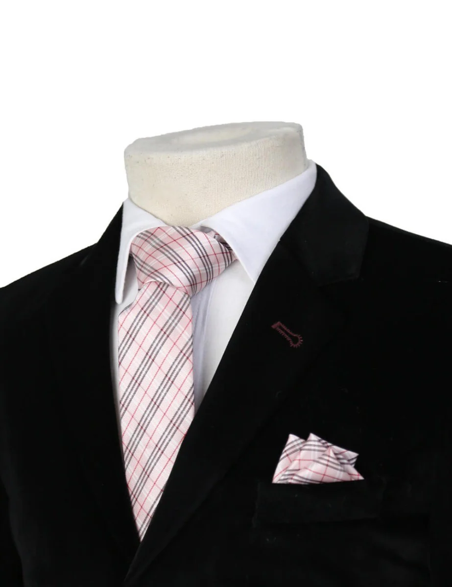 Boys Plaid Checkered Tie Pink and Red - Image 2