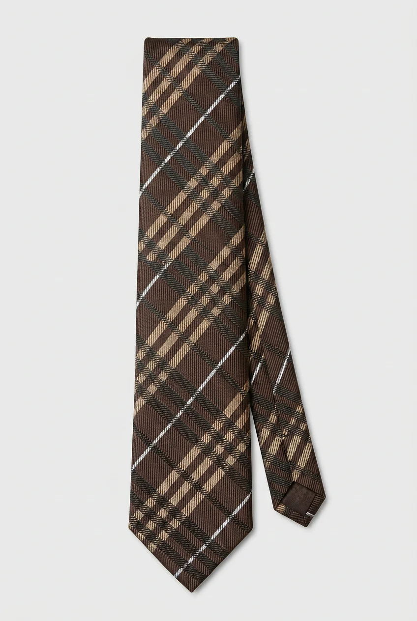 Boys Plaid Jacquard Slim Tie - Brown - Image 2