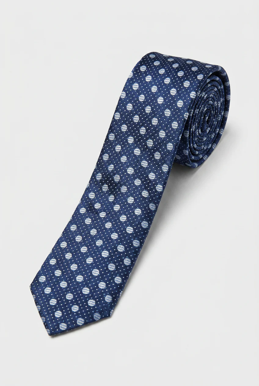 Boys Polka Dot Jacquard Slim Tie - Navy & Sky