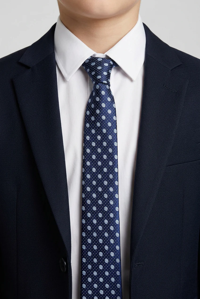 Boys Polka Dot Jacquard Slim Tie - Navy & Sky - Image 3