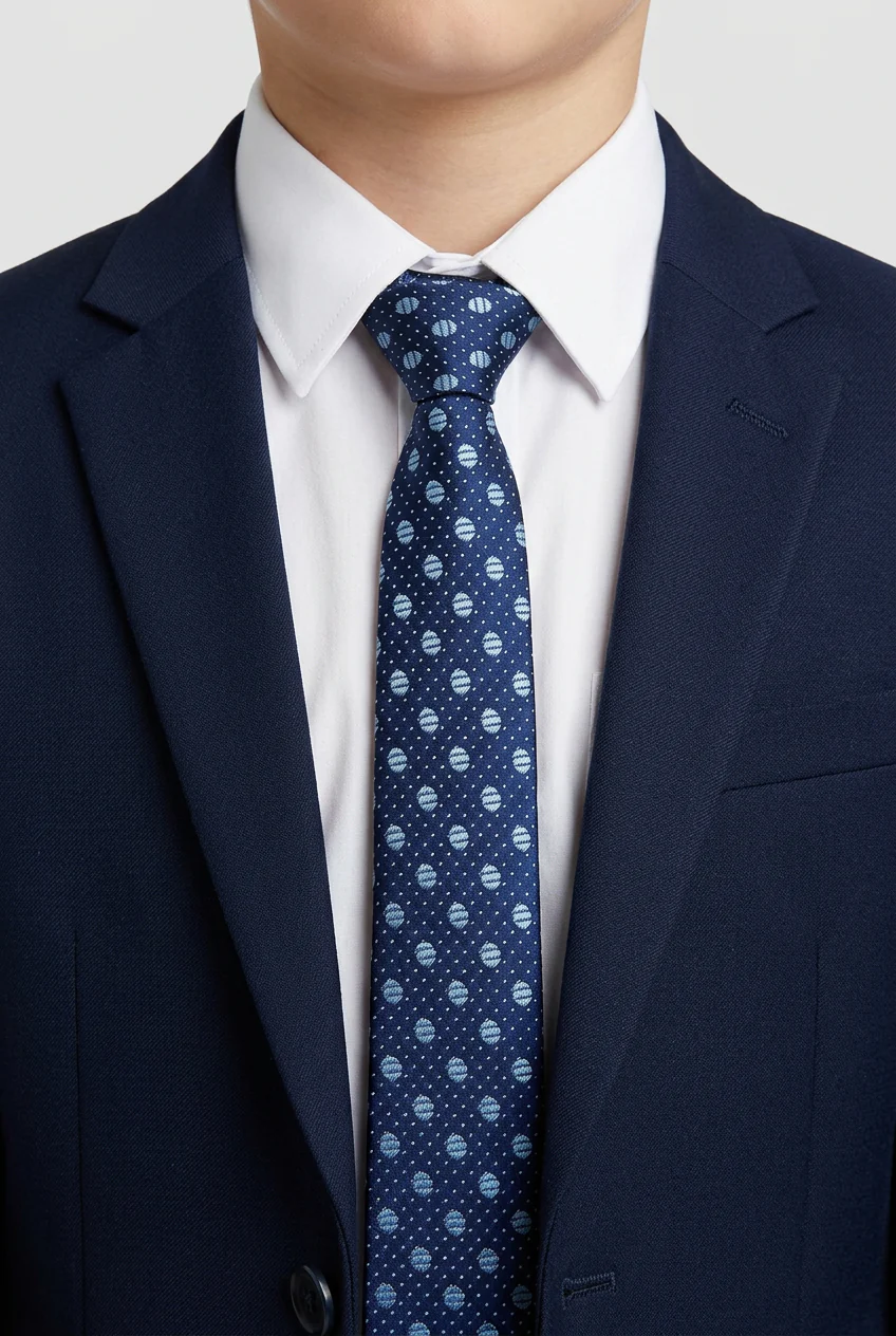 Boys Polka Dot Jacquard Slim Tie - Navy & White - Image 3