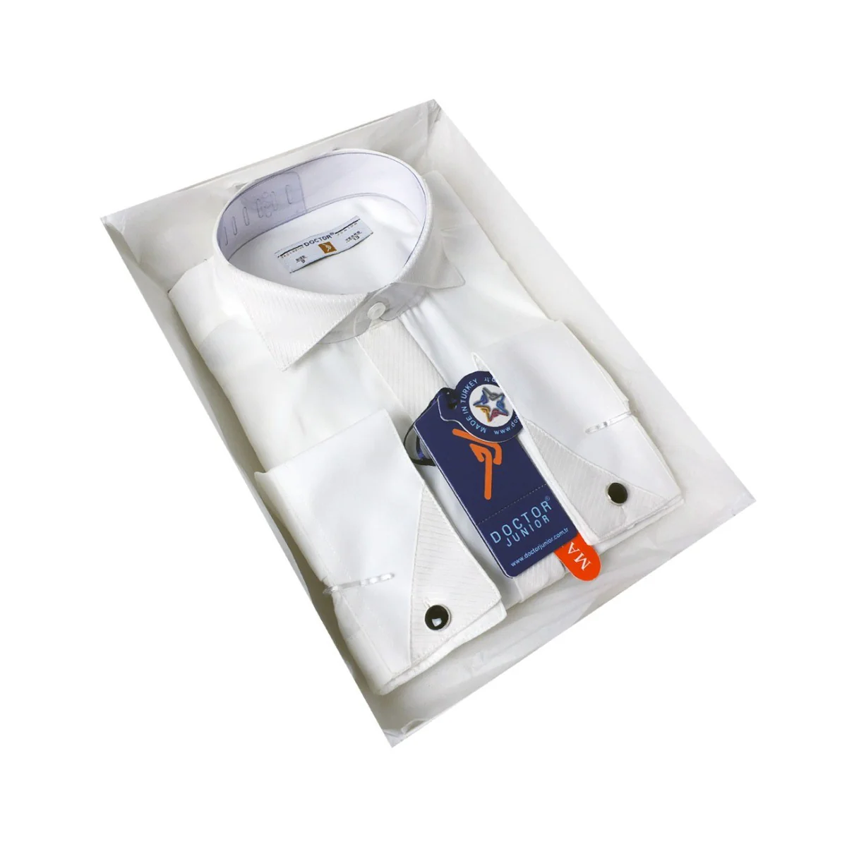 Boys Wing Collar Cufflink Shirt - ATAYAKA - Cream - Image 3