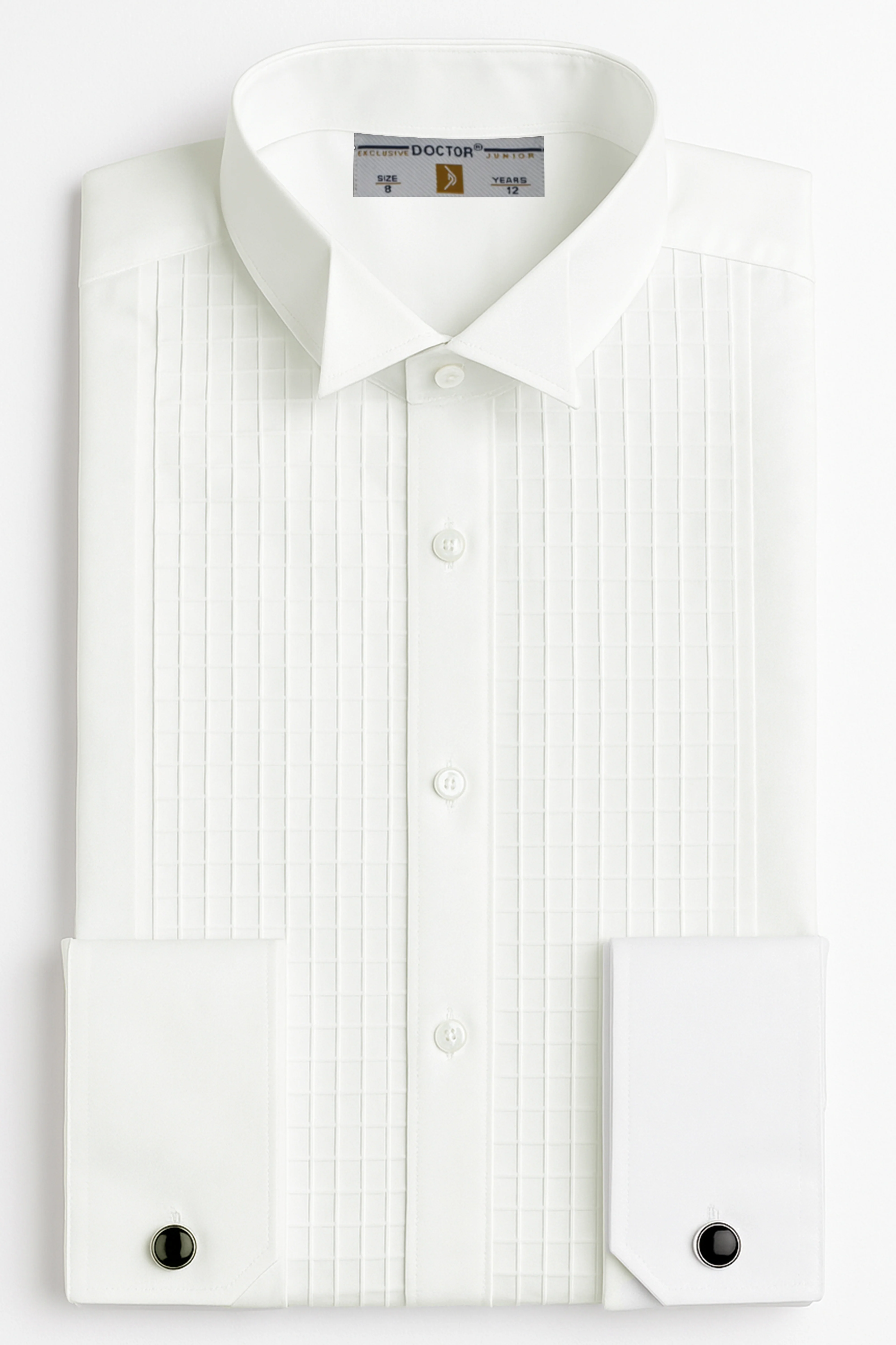 Boys Wing Collar Square Pleated Cufflink Shirt - Cream - Image 3