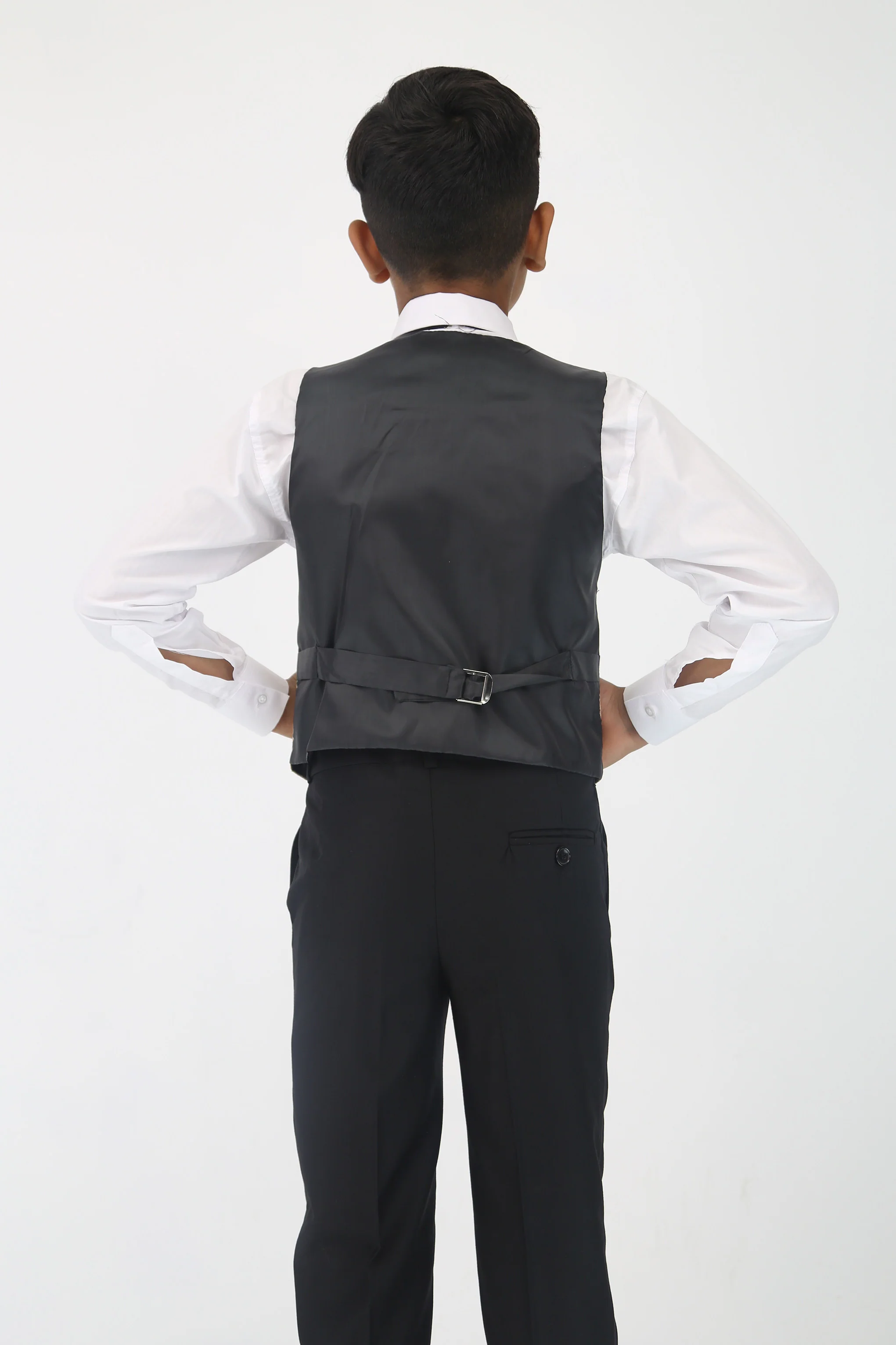 Boys 5-Piece Floral Jacquard Tuxedo Suit with Double Breasted Waistcoat - Gold - Image 9