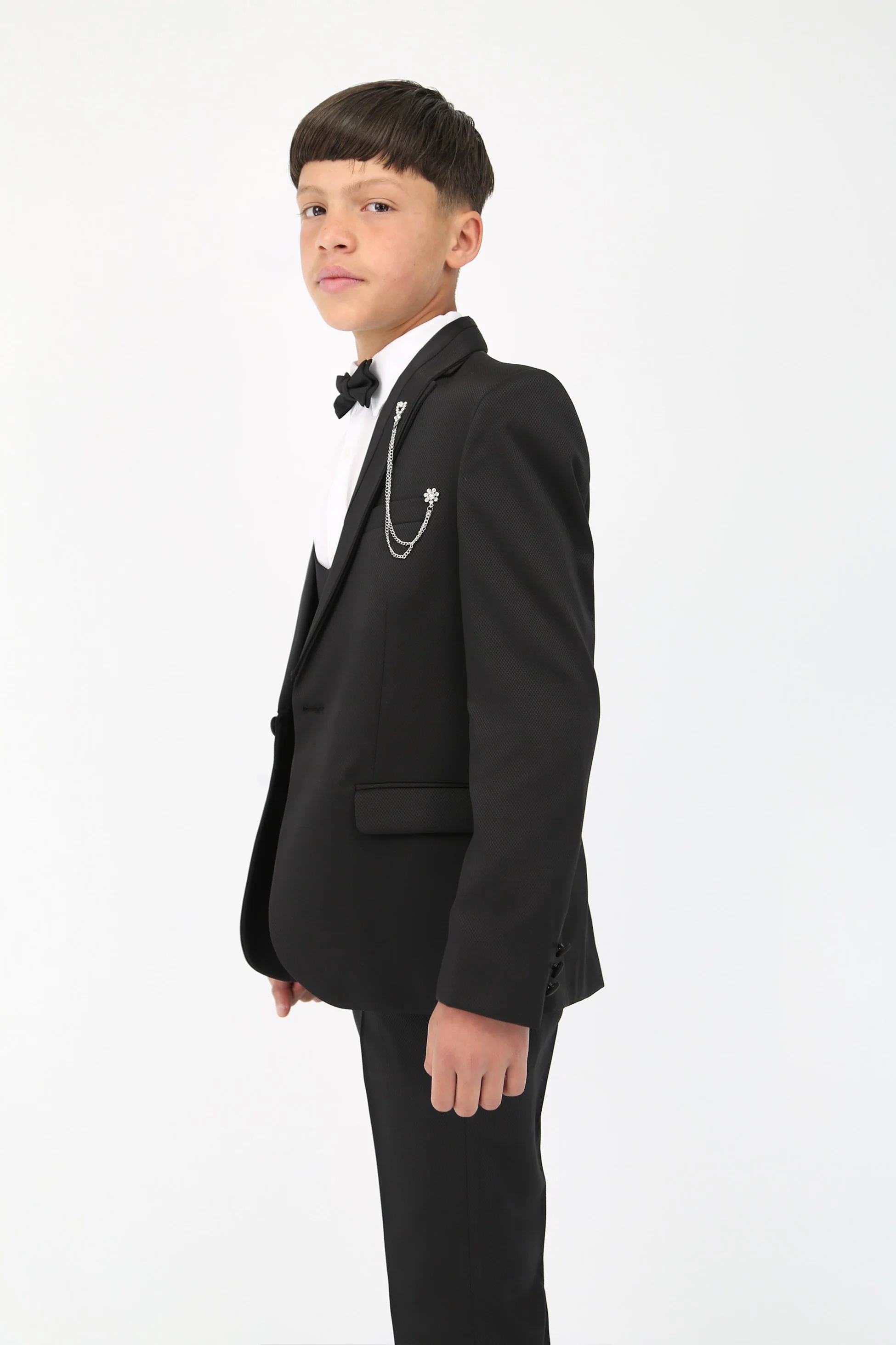 Boys 6-Piece Self-Patterned Tuxedo Dinner Suit - Black - Image 2