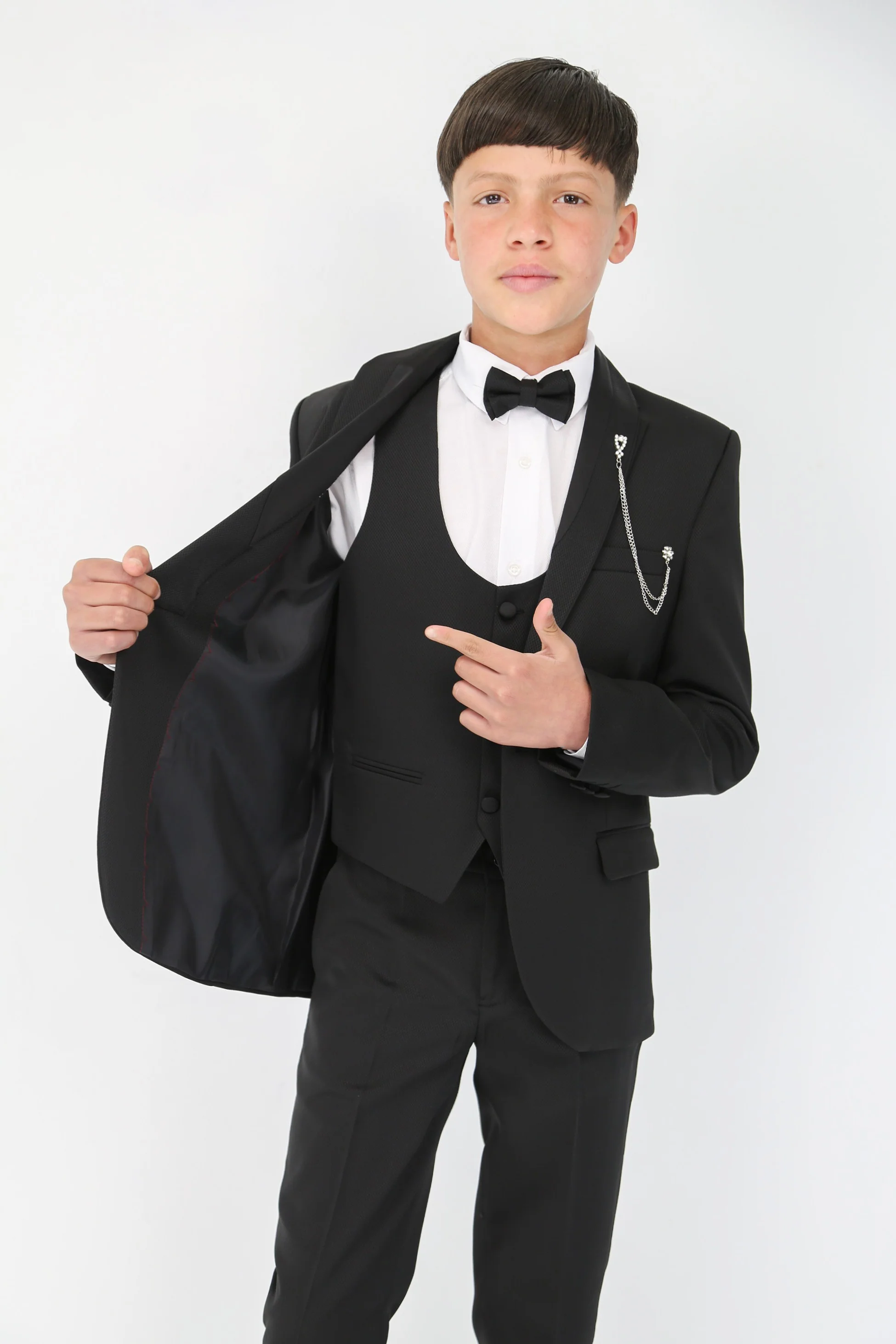 Boys 6-Piece Self-Patterned Tuxedo Dinner Suit - Black - Image 3