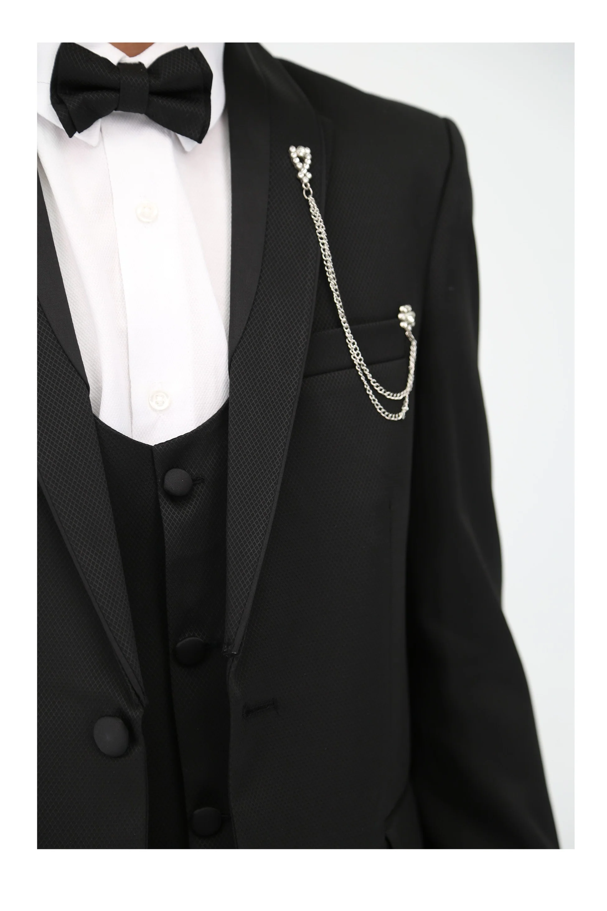 Boys 6-Piece Self-Patterned Tuxedo Dinner Suit - Black - Image 4