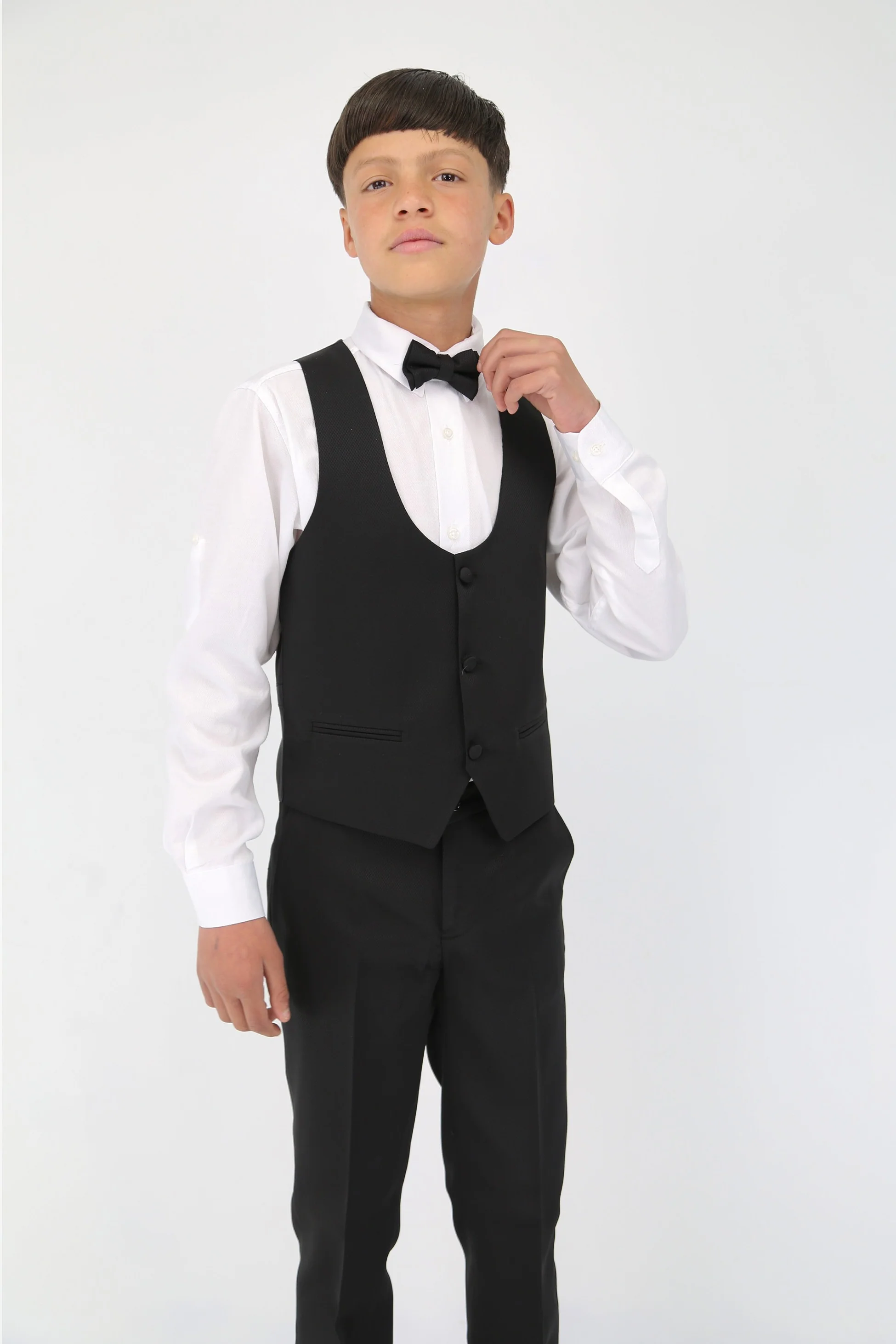 Boys 6-Piece Self-Patterned Tuxedo Dinner Suit - Black - Image 7