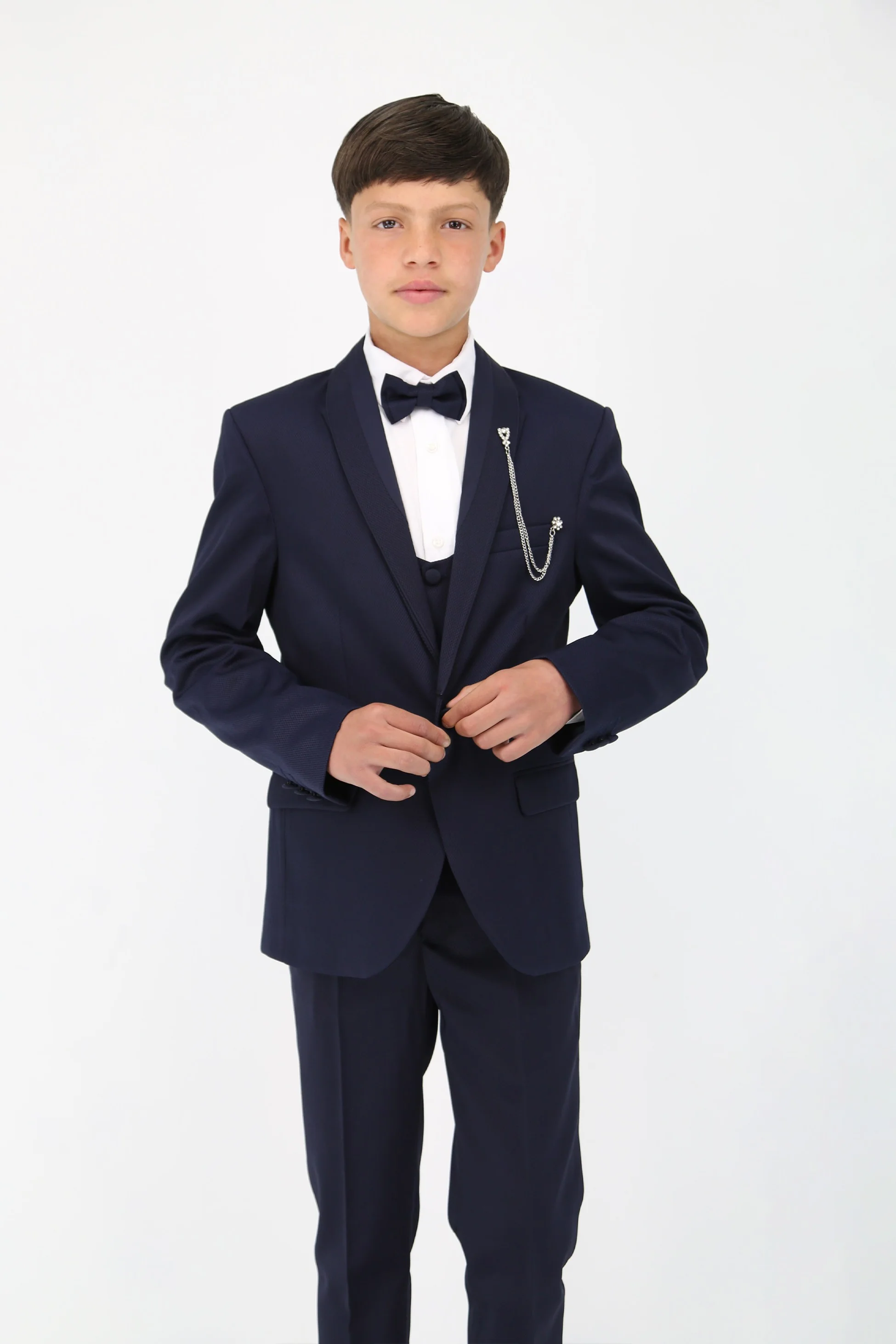 Boys 6-Piece Self-Patterned Tuxedo Dinner Suit - Navy - Image 2