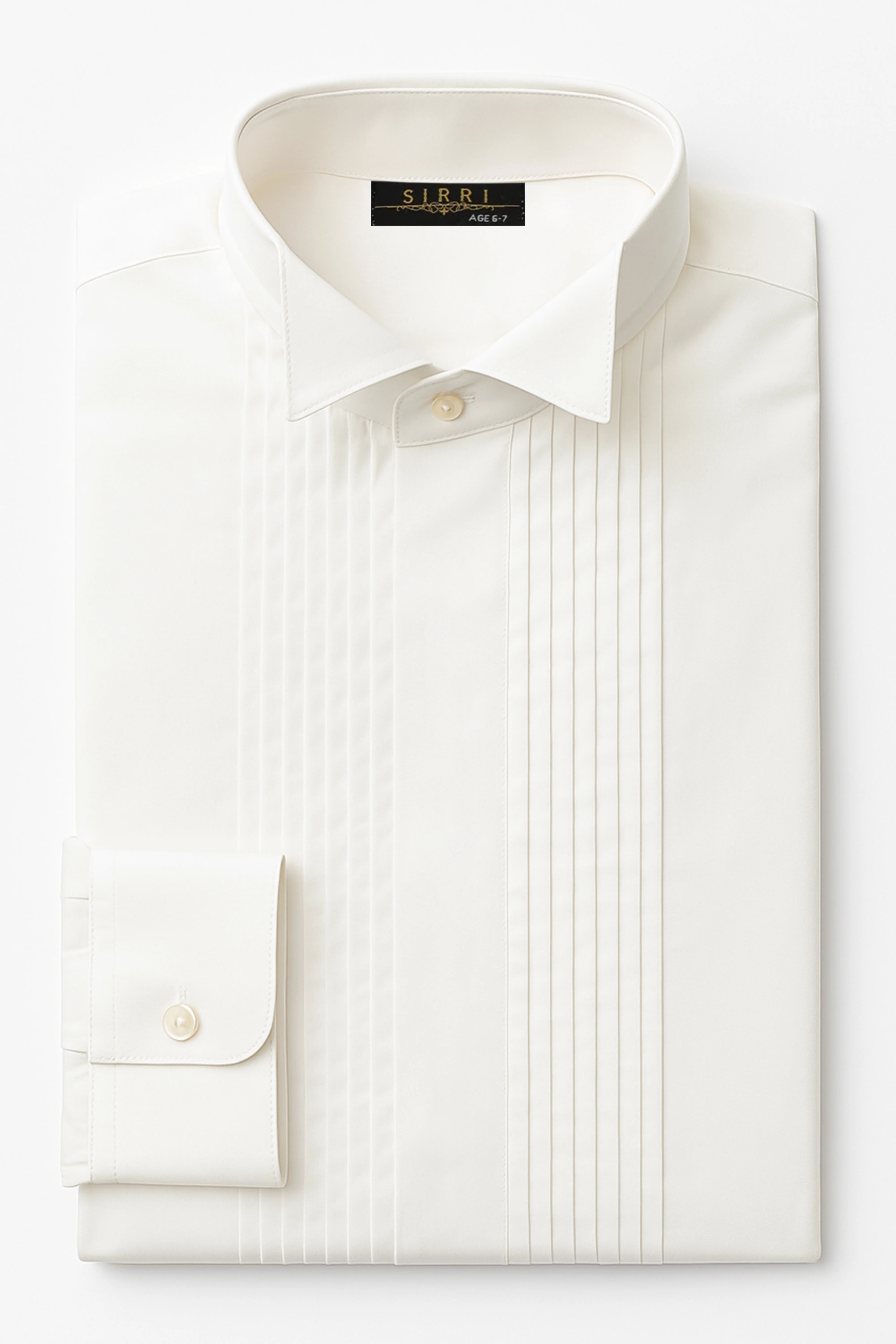 Boys Pleated Wing Collar Tuxedo Shirt - Ivory - Image 3