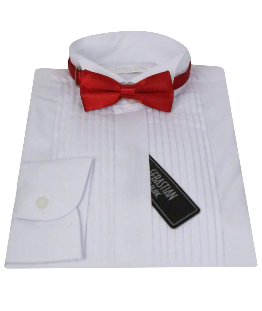 Boys Pleated Wing Collar Tuxedo Shirt - White - Image 3