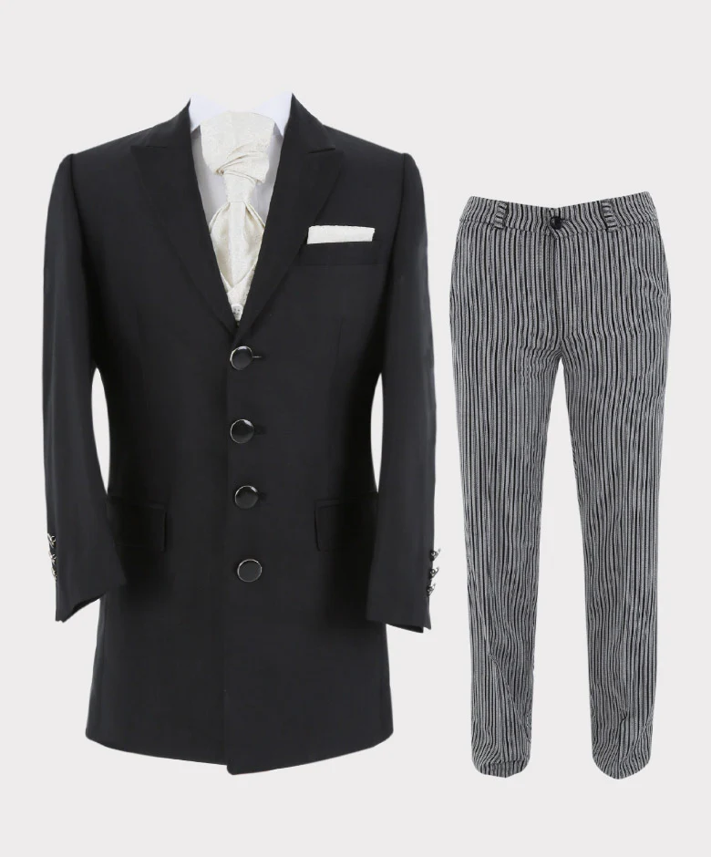 Boys Complete Tail Morning Suit - Black - Ivory - Image 5