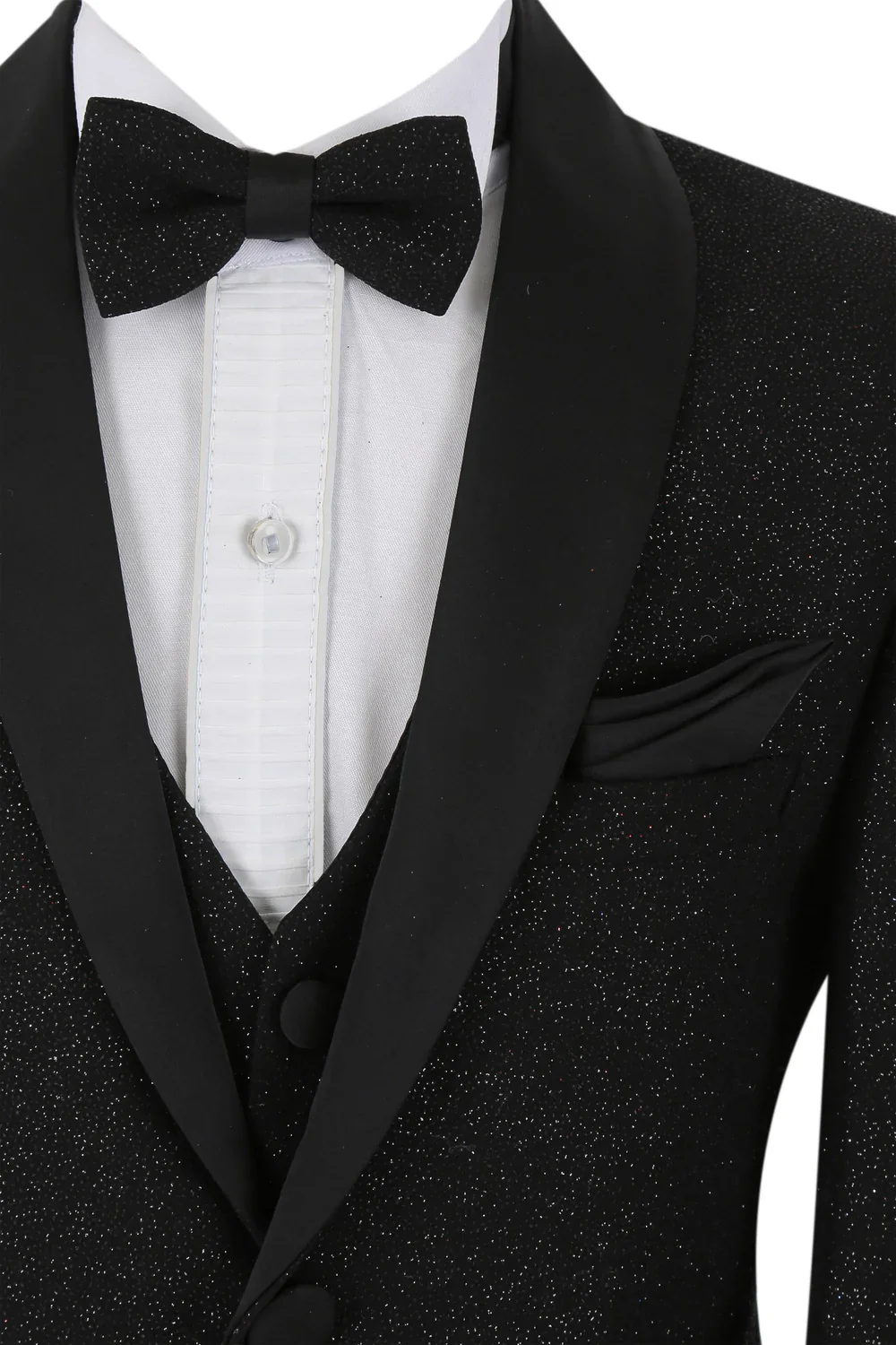 Boys Shimmer Tuxedo Dinner 6 Piece Suit Set - Black - Image 3