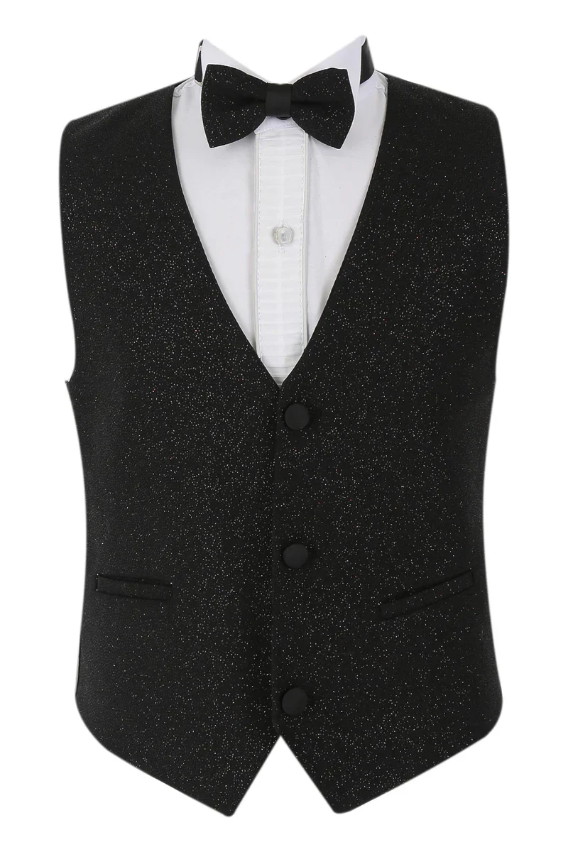 Boys Shimmer Tuxedo Dinner 6 Piece Suit Set - Black - Image 6