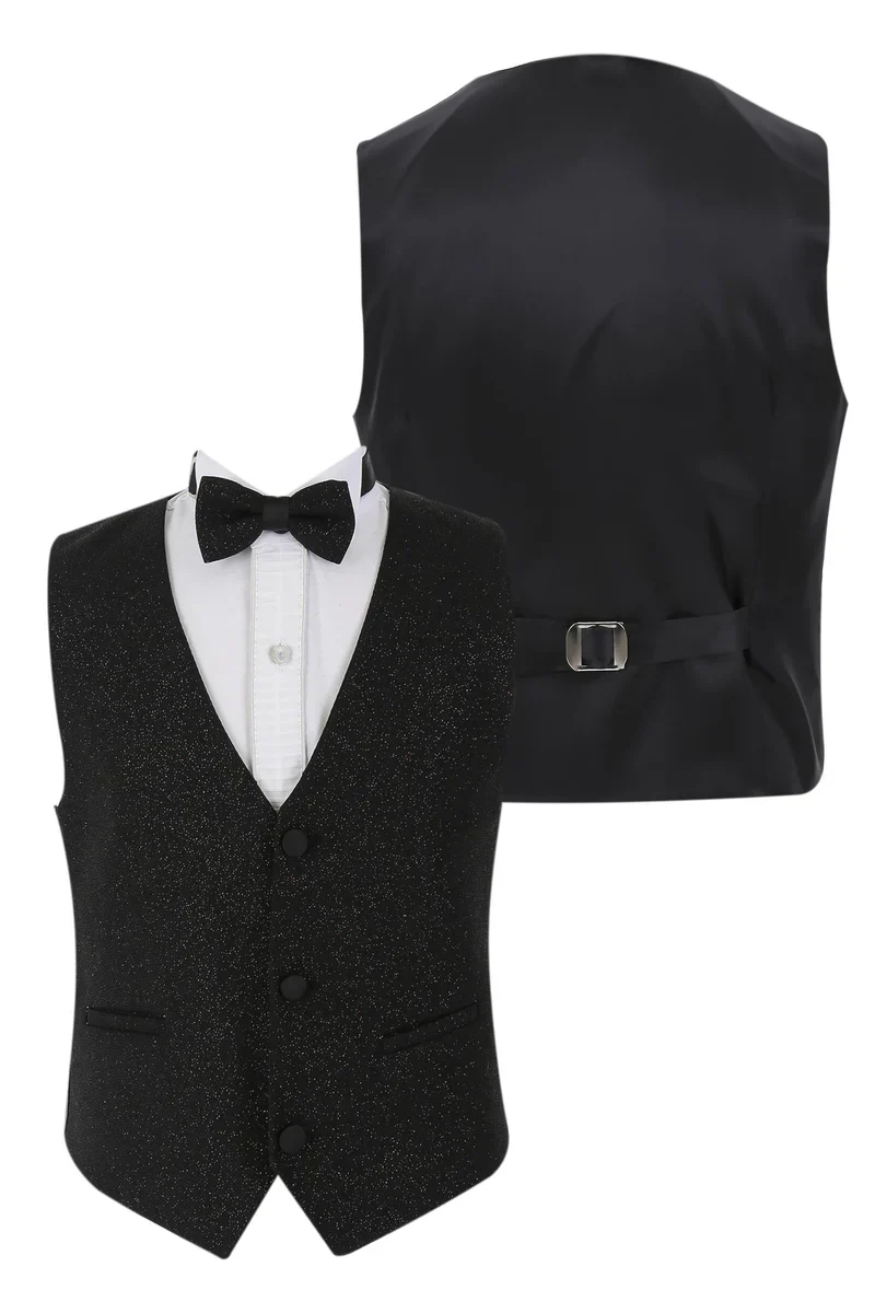 Boys Shimmer Tuxedo Dinner 6 Piece Suit Set - Black - Image 7