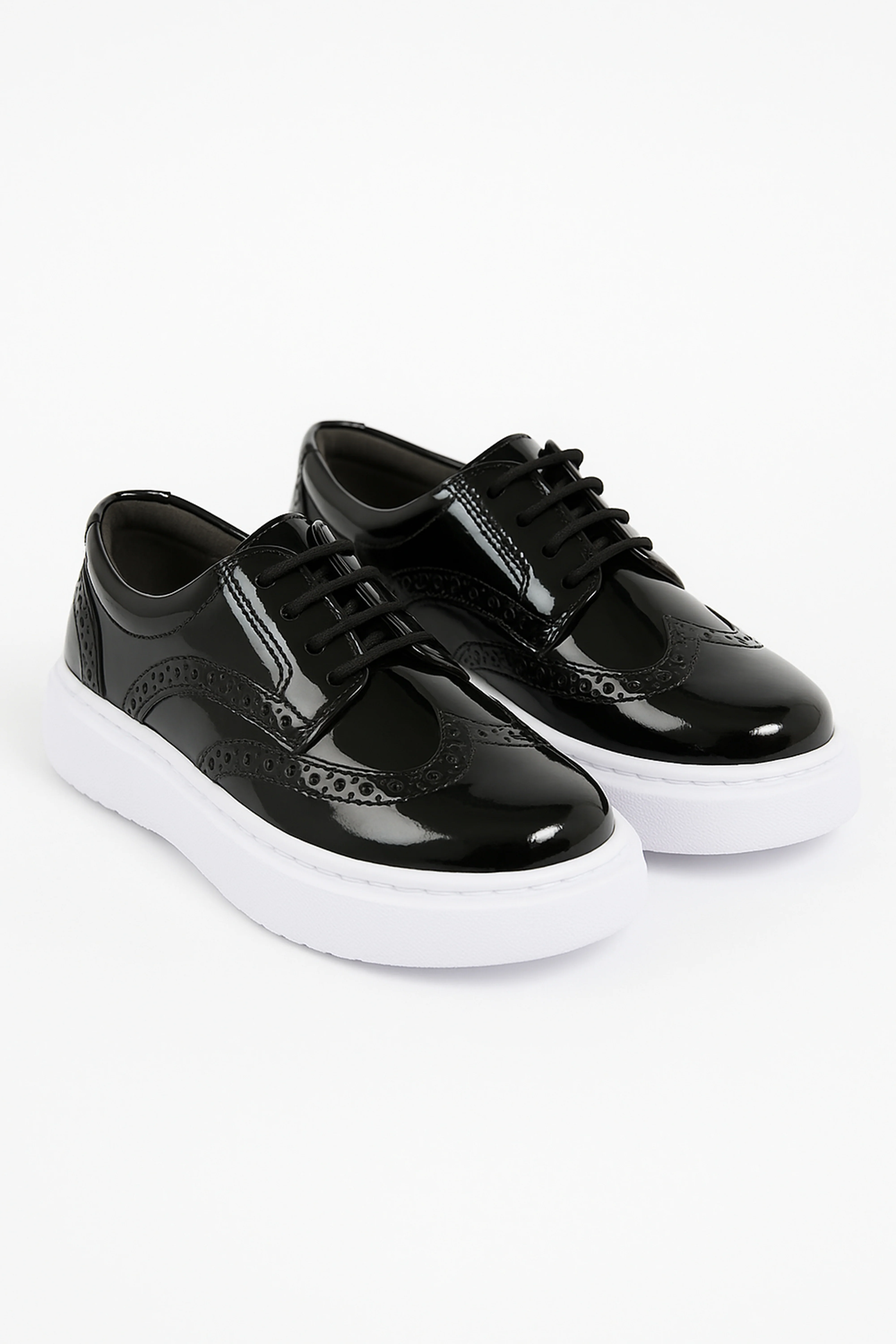 Boys' Patent Brogue Platform Derby Shoes - Mingle - Black - Image 3