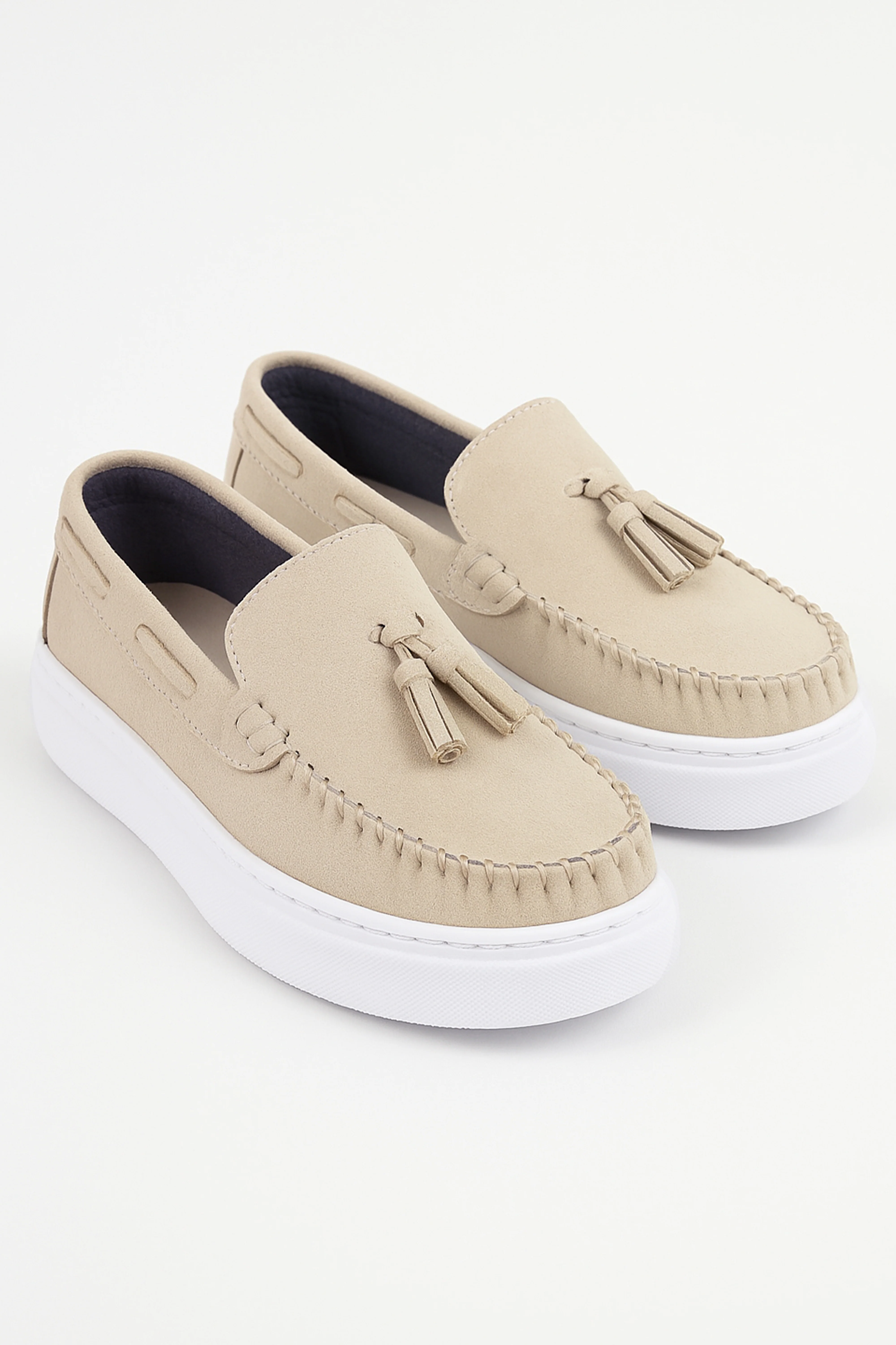 Boys Platform Suede Moccasin Loafers with Tassels - Urban - Beige - Image 3