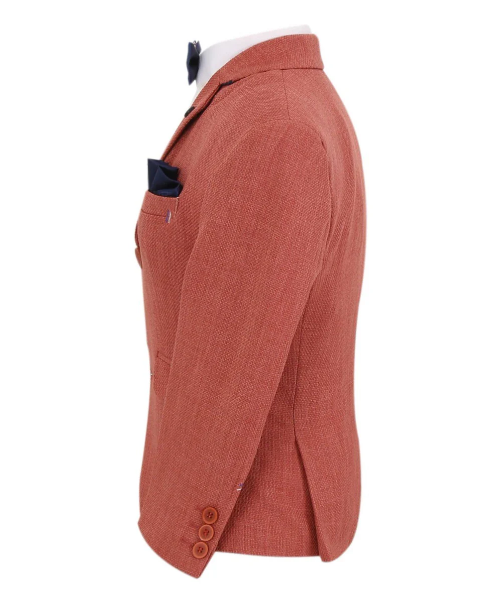 Boys Single Breasted Textured Slim Fit Blazer - VARDY - Brick - Image 2