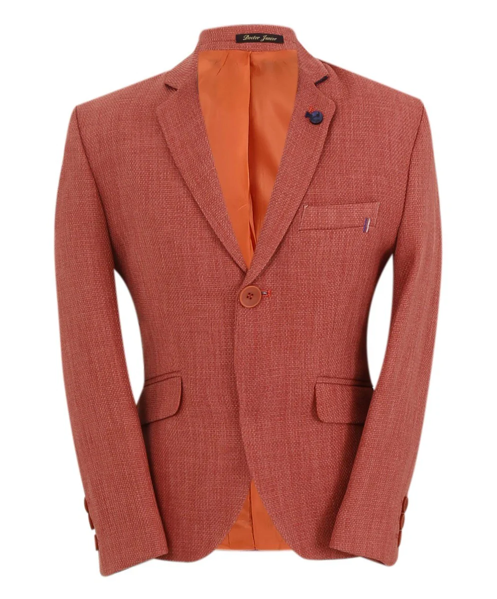 Boys Single Breasted Textured Slim Fit Blazer - VARDY - Brick - Image 3