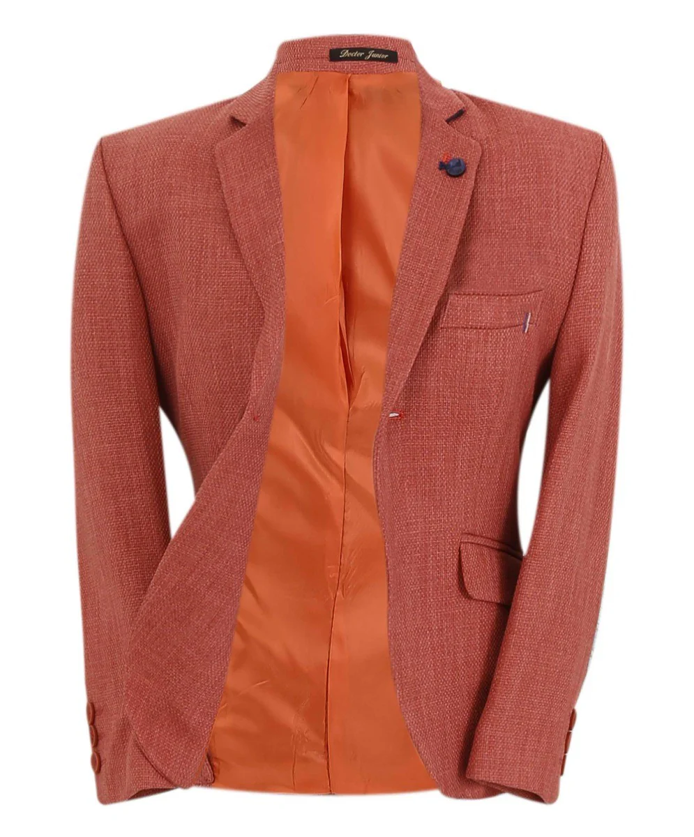Boys Single Breasted Textured Slim Fit Blazer - VARDY - Brick - Image 4