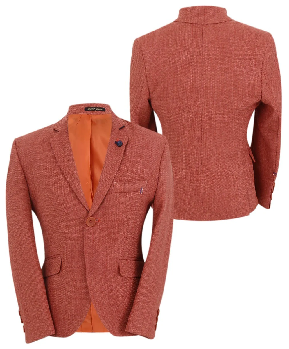 Boys Single Breasted Textured Slim Fit Blazer - VARDY - Brick - Image 6