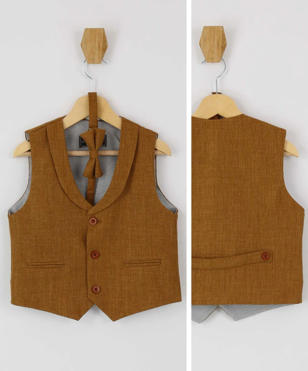 Boys Single-Breasted Waistcoat Set - POLPERRO - Tan Brown - Image 3