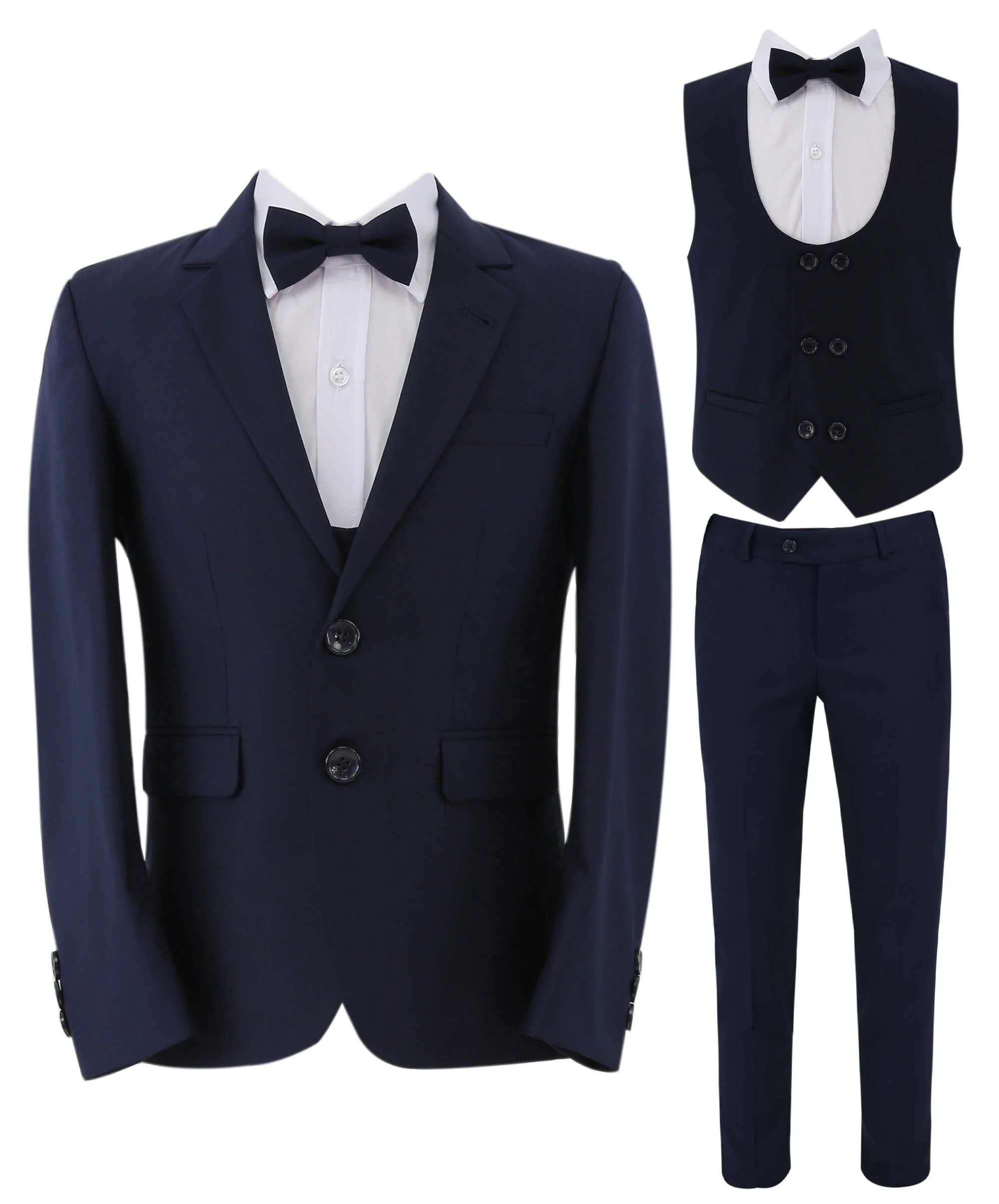 Boys Slim Fit 7 Piece Full Suit Set - Kenny - Navy Blue - Image 11