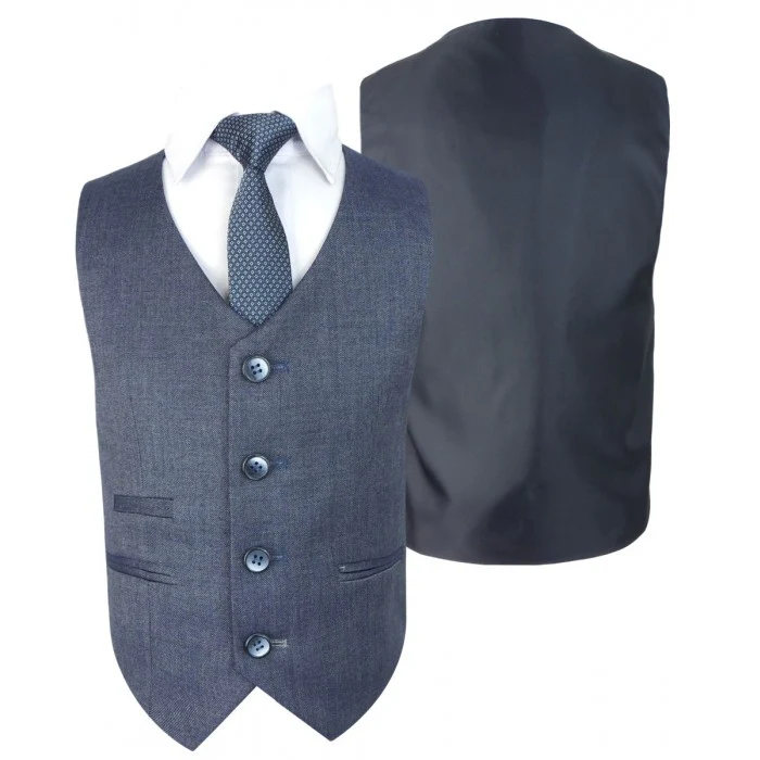 Boys Denim Look Slim Fit Formal Suit - STEELE Blue - Steel Blue - Image 3