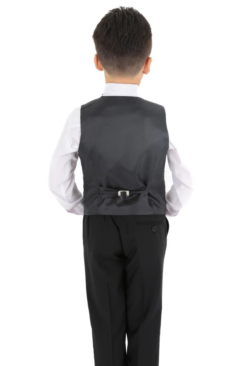 Boys Double Breasted Corduroy Velvet Waistcoat - Black - Image 3