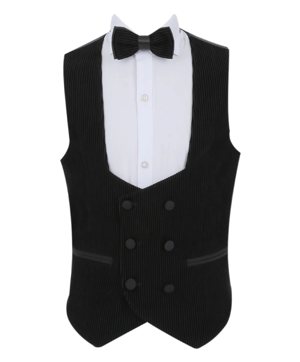 Boys Double Breasted Corduroy Velvet Waistcoat - Black - Image 4