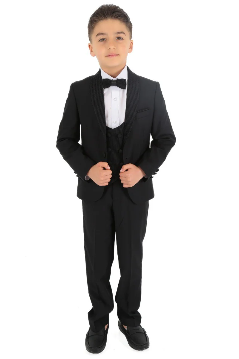 Boys Double Breasted Corduroy Velvet Waistcoat - Black - Image 5