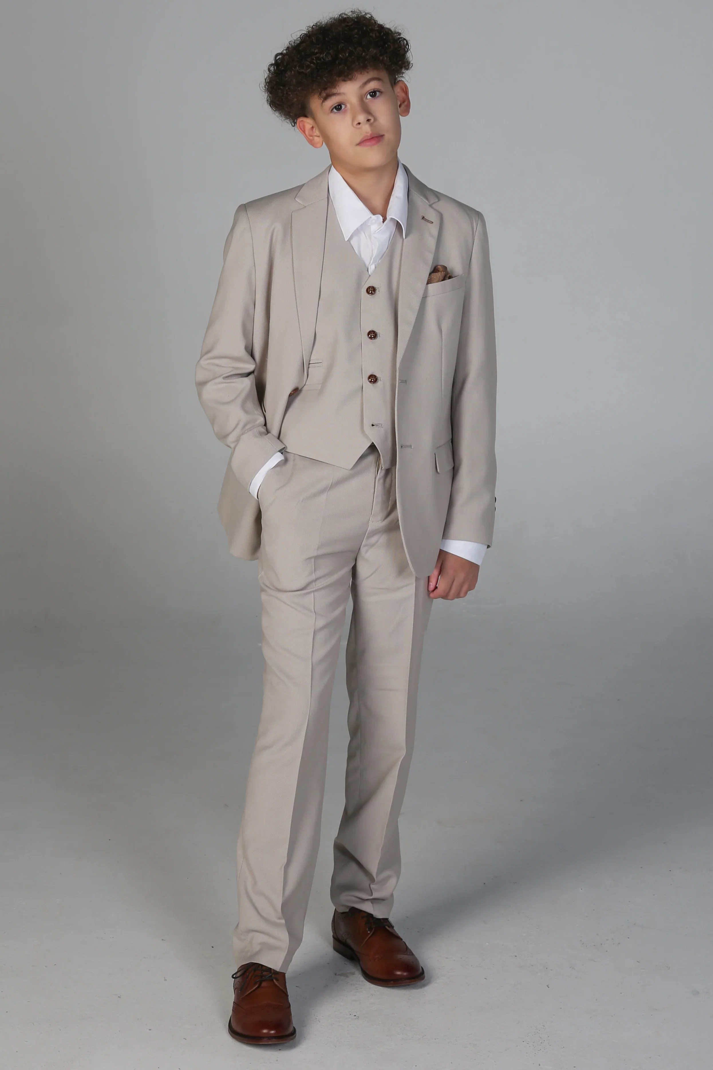 Boys Tailored Fit Suit - MAYFAIR - Stone Beige - Image 2