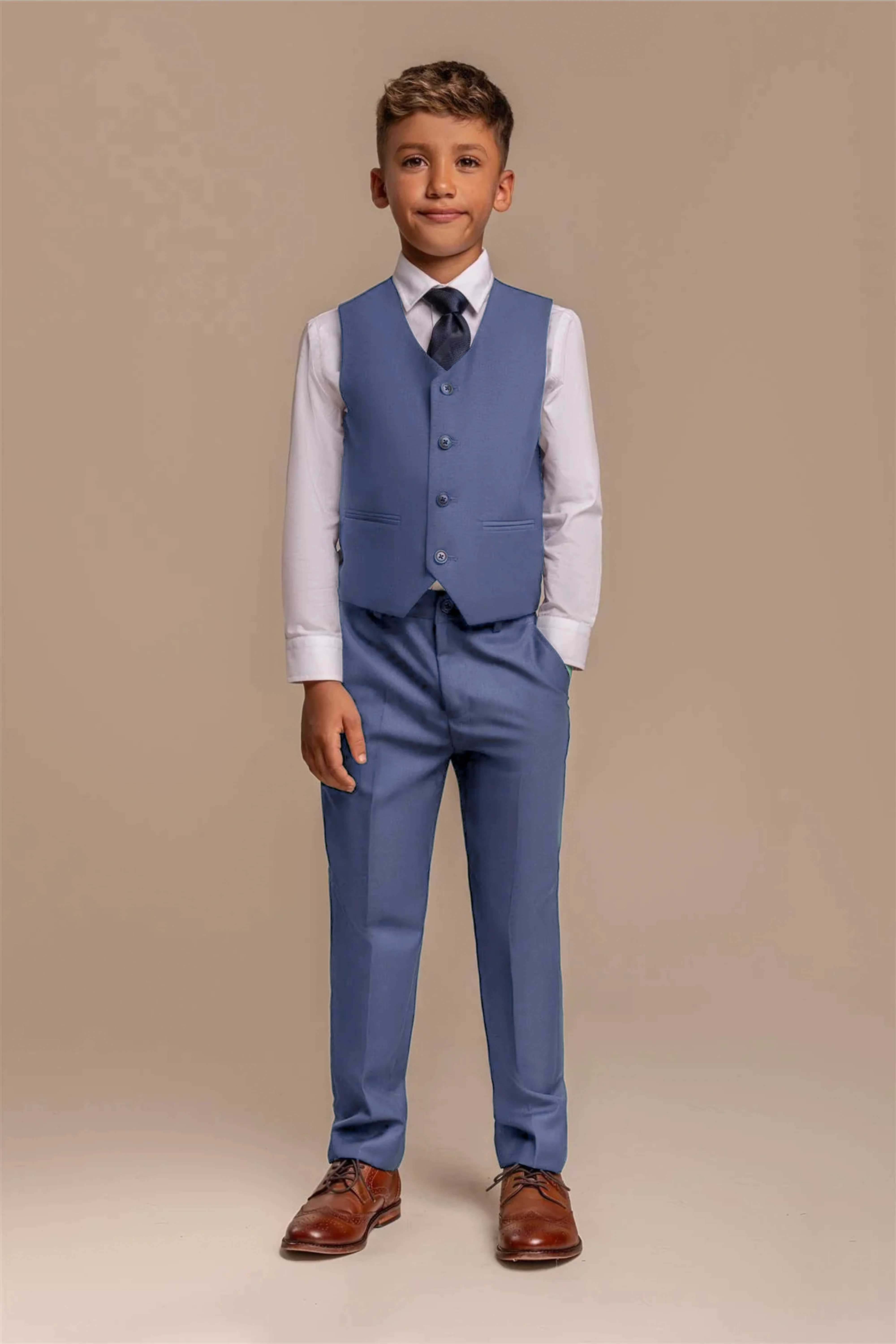 Boys Slim Fit Formal Suit - Blue Jay - Image 5