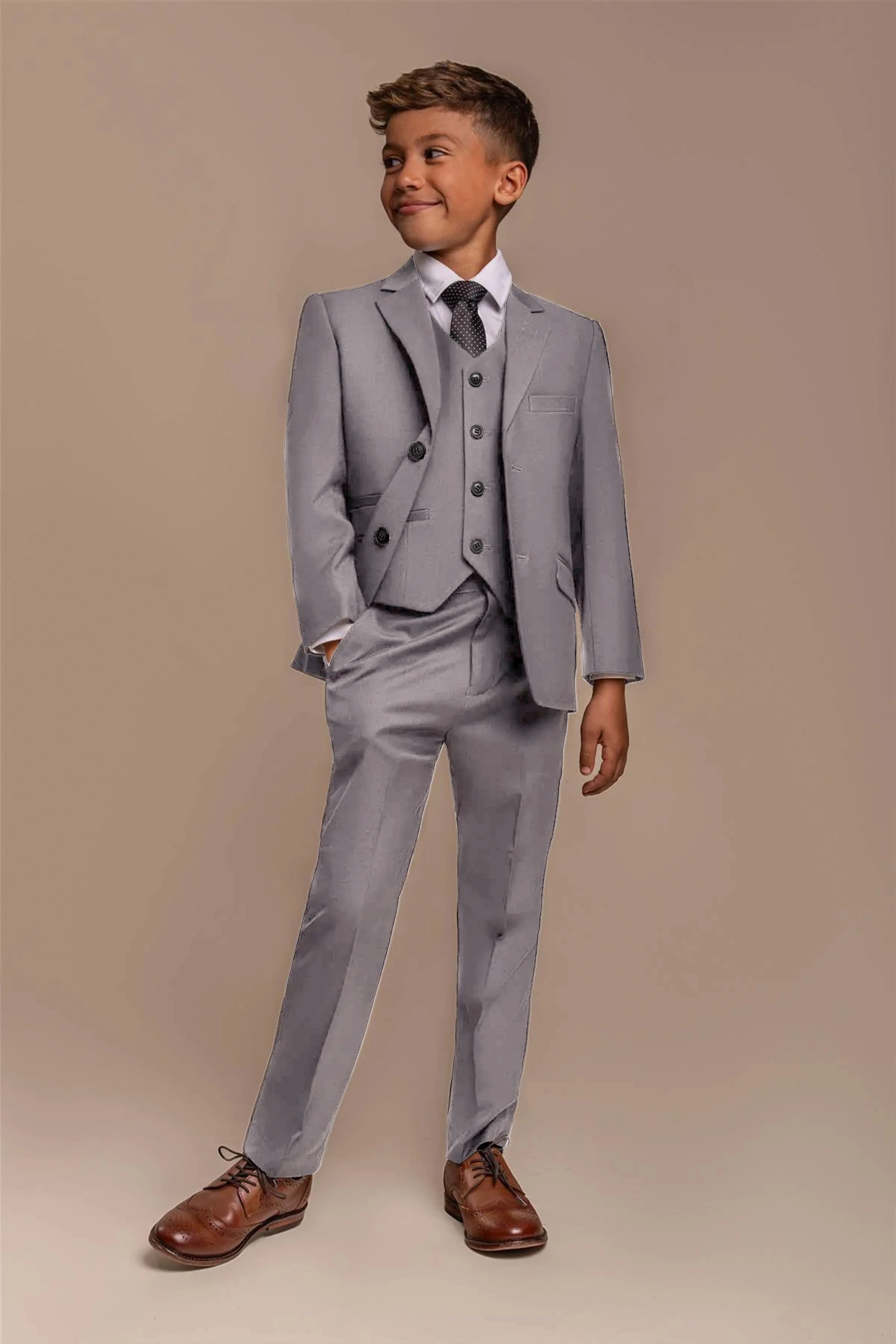 Boys Slim Fit Formal Suit - REEGAN - Light Grey - Image 2