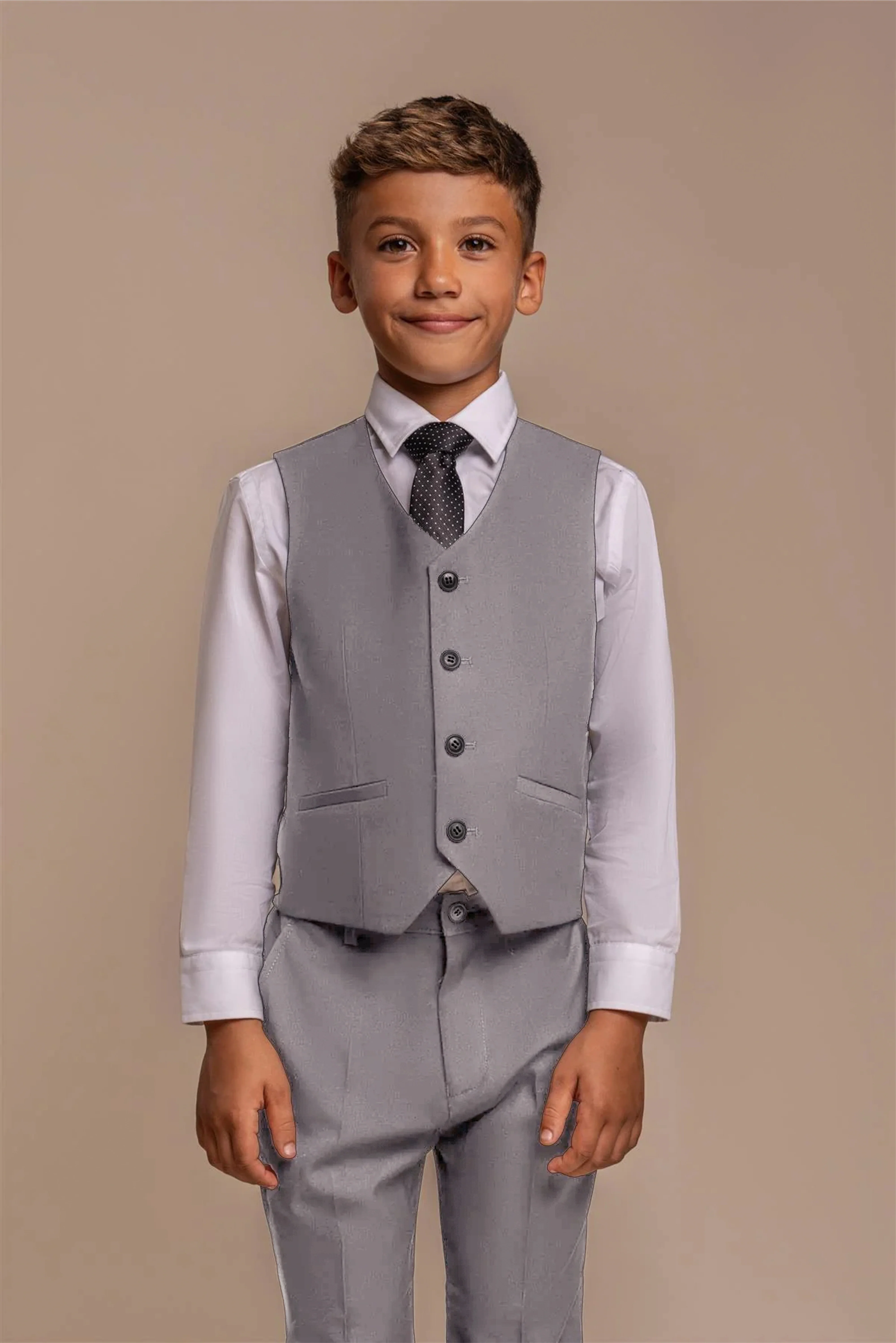 Boys Slim Fit Formal Suit - REEGAN - Light Grey - Image 4