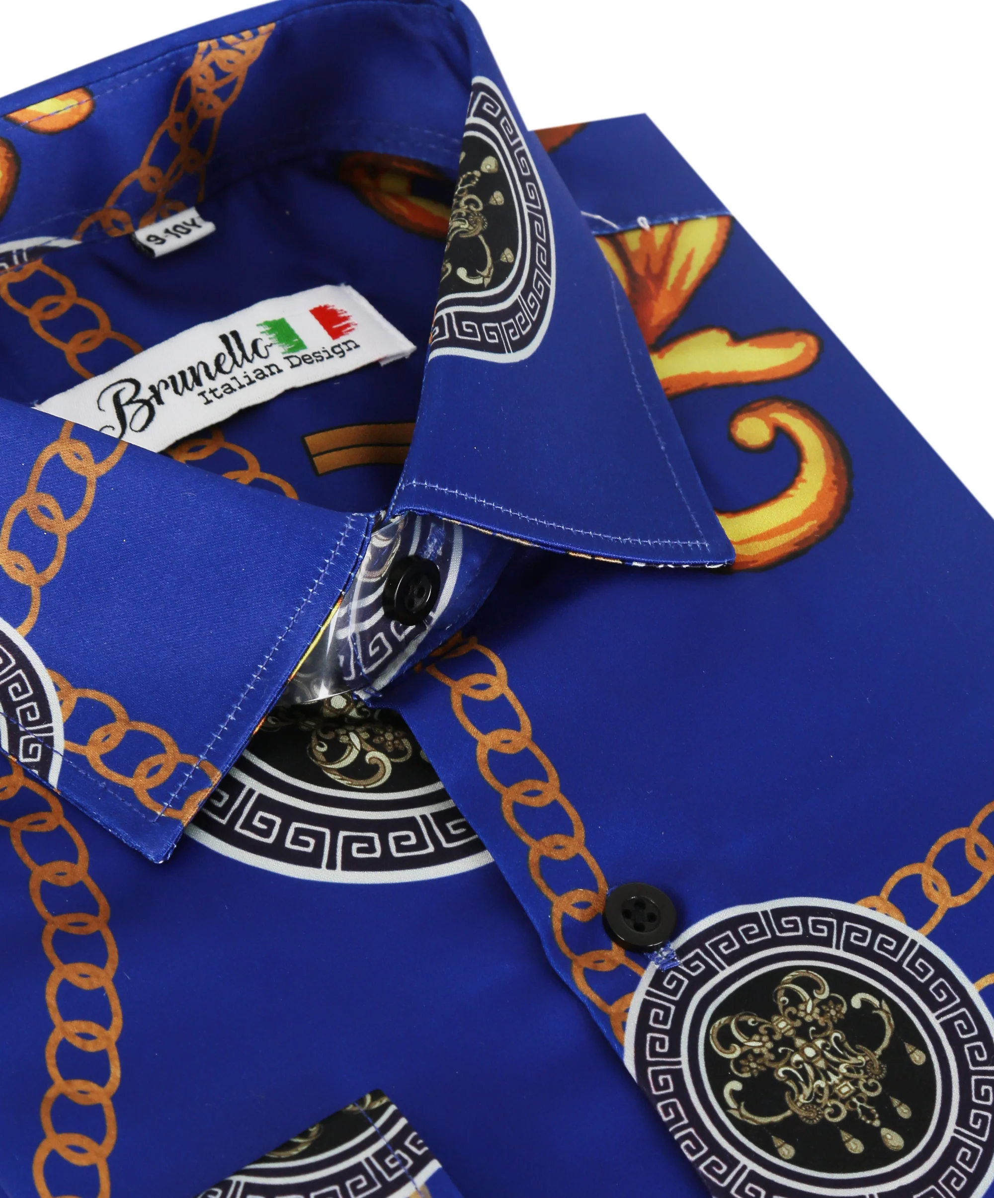 Boys Slim Fit Long Sleeve Printed Satin Shirt -Saks and Blue - Image 3