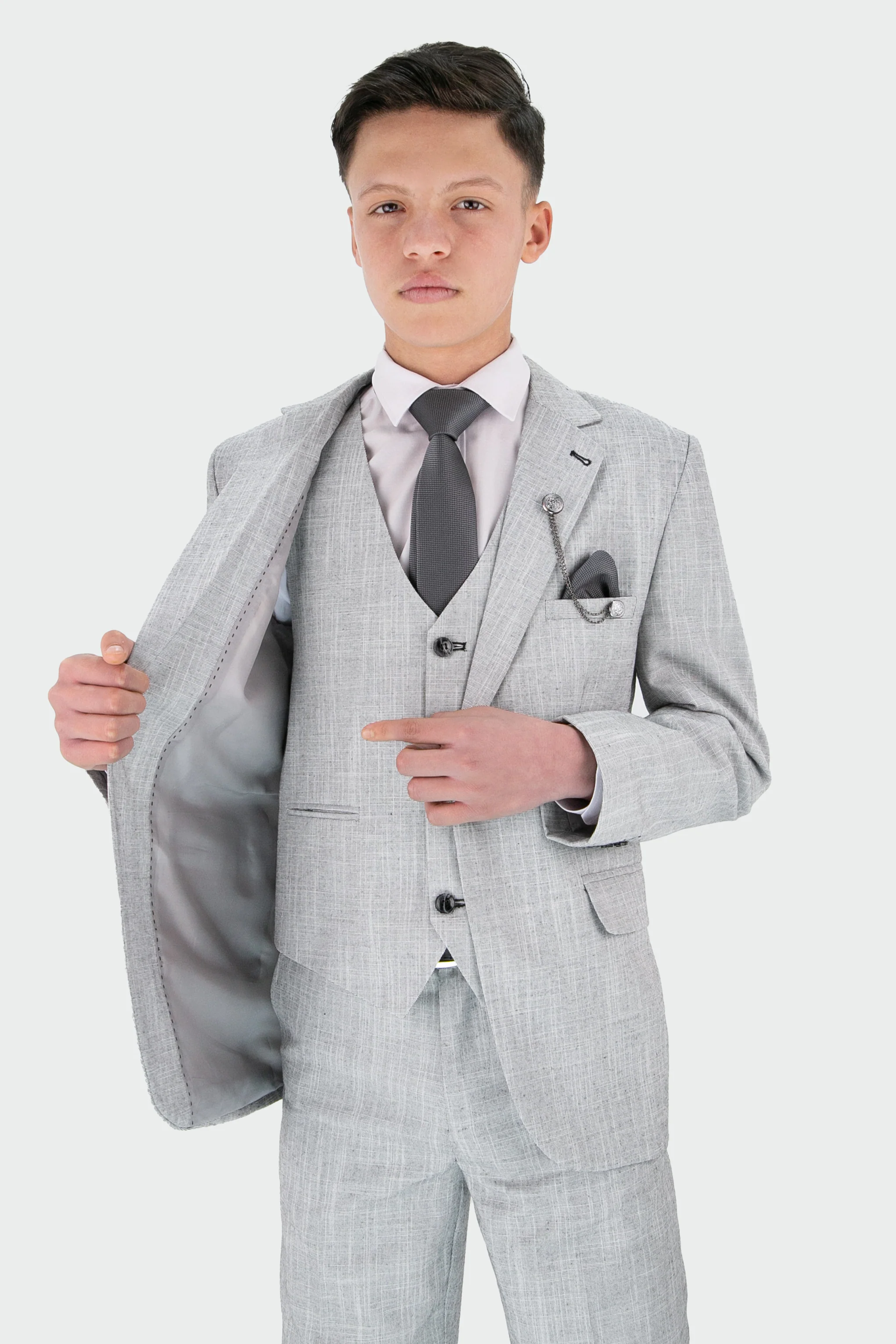 Boys Slim Fit Textured 8-Piece Formal Suit Set - Grey - Image 6