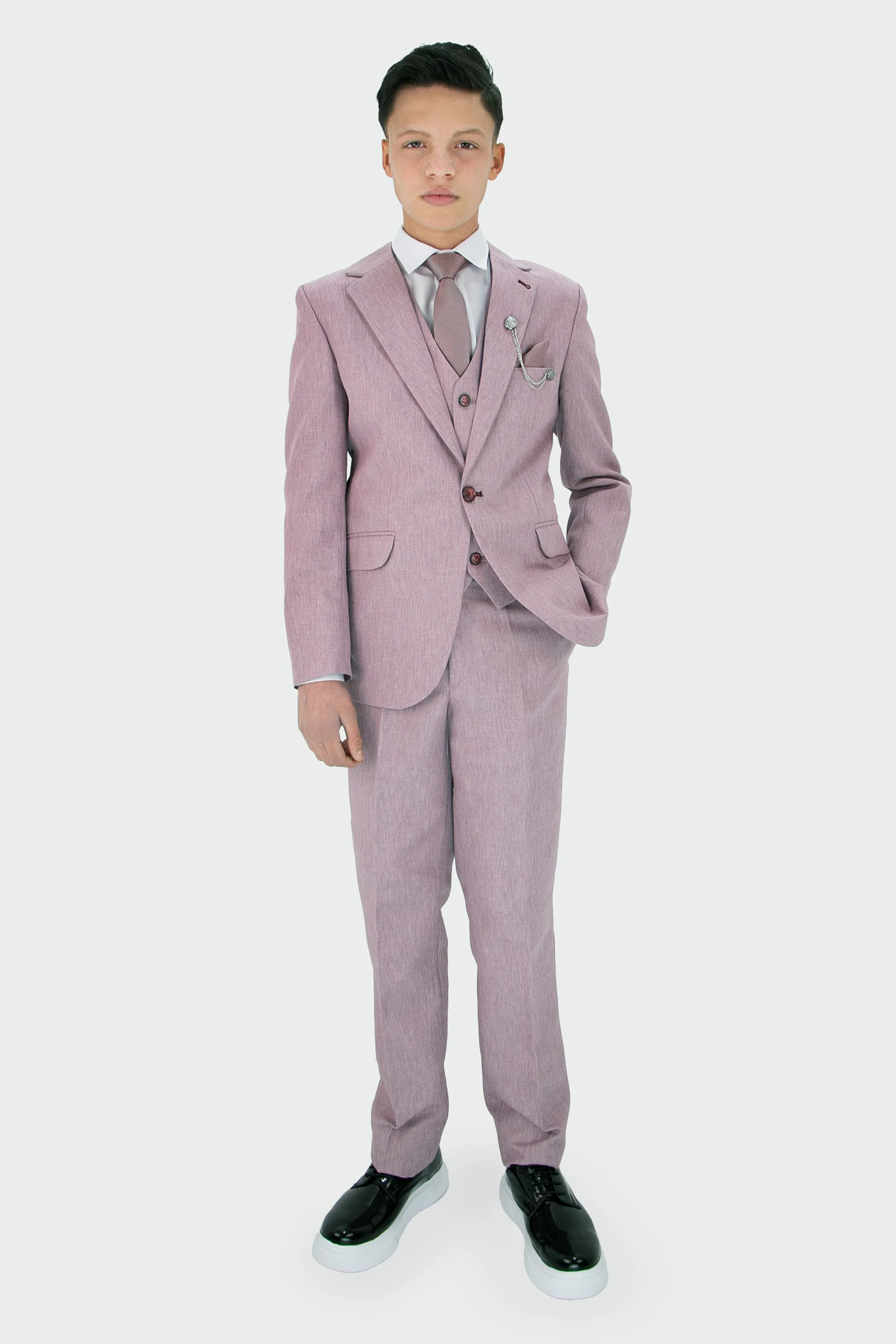 Boys Slim Fit Textured 8-Piece Formal Suit Set - Lilac - Image 2