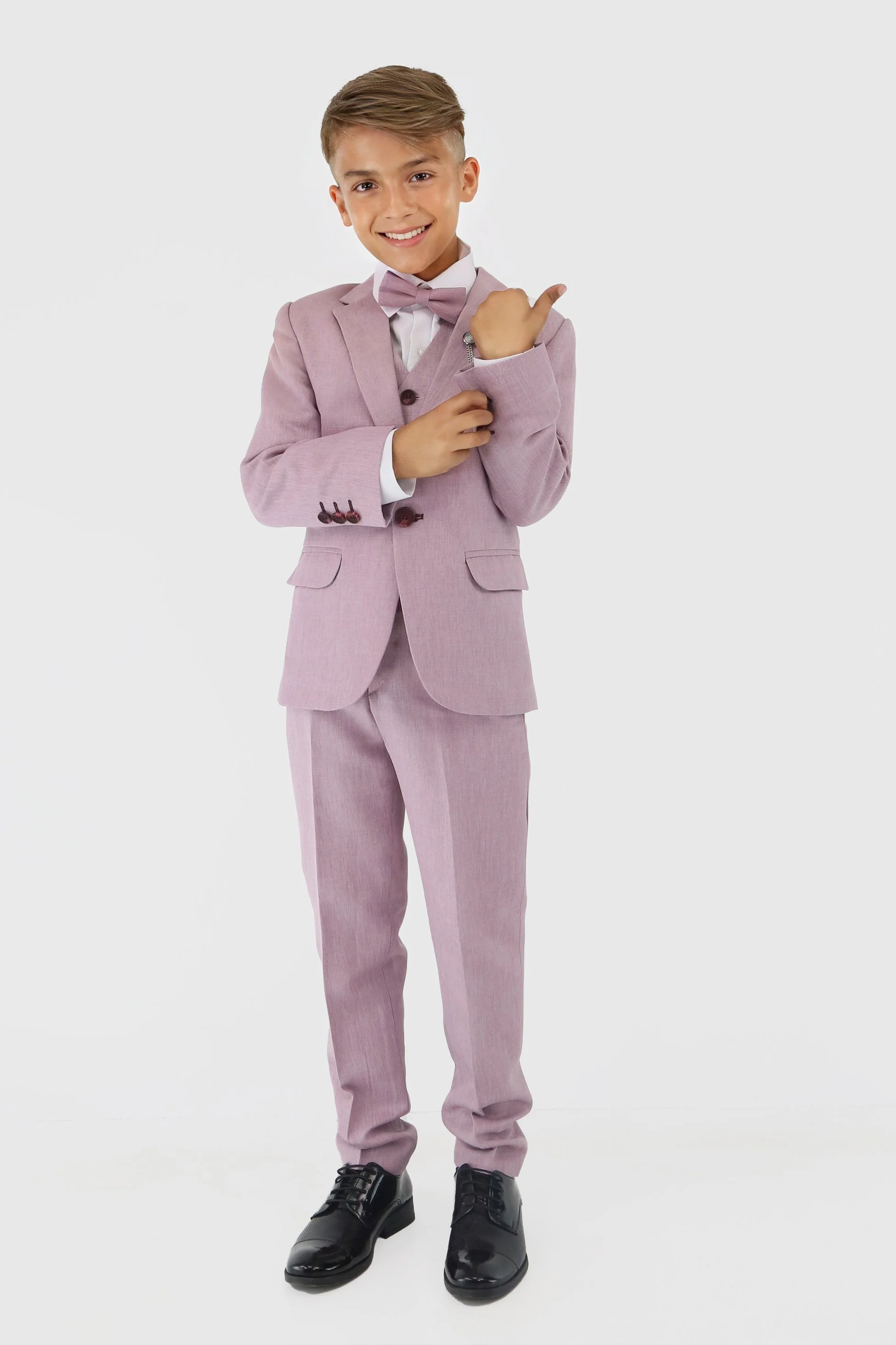 Boys Slim Fit Textured 8-Piece Formal Suit Set - Lilac - Image 7