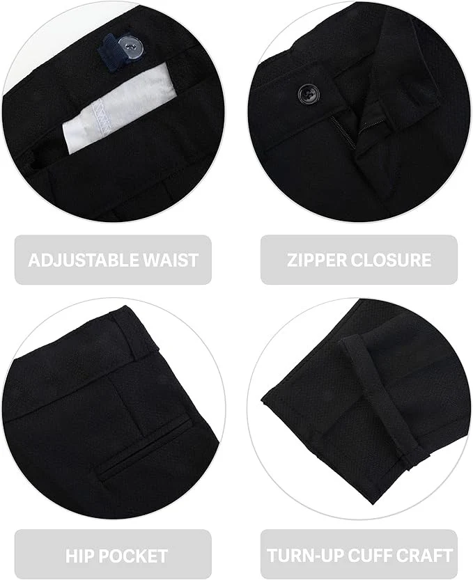 Boys' Slim Fit Textured Waistcoat Suit Set, Formal Outfit - Black - Image 4