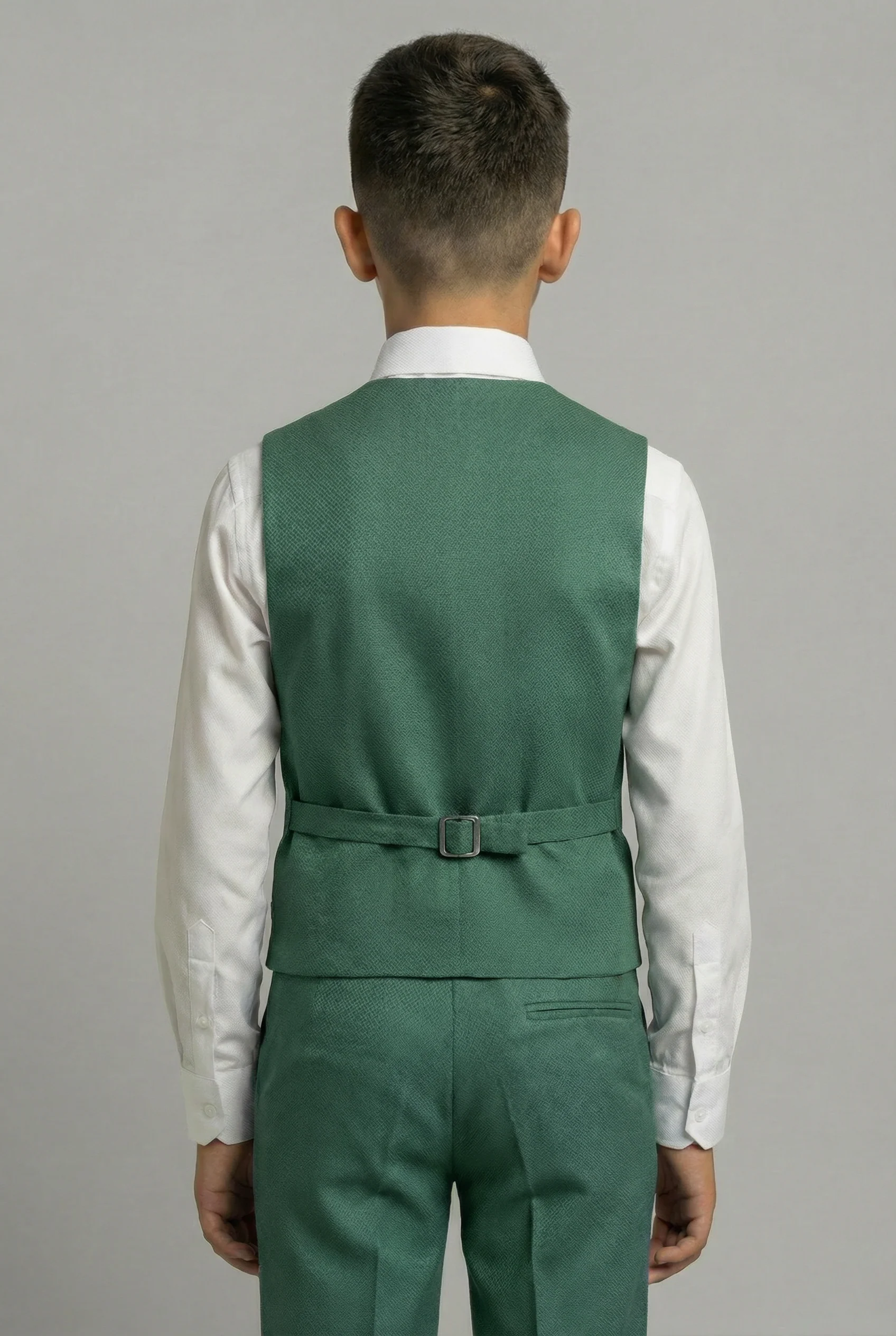 Boys' Slim Fit Textured Waistcoat Suit Set, Formal Outfit - Dark  Green - Image 2