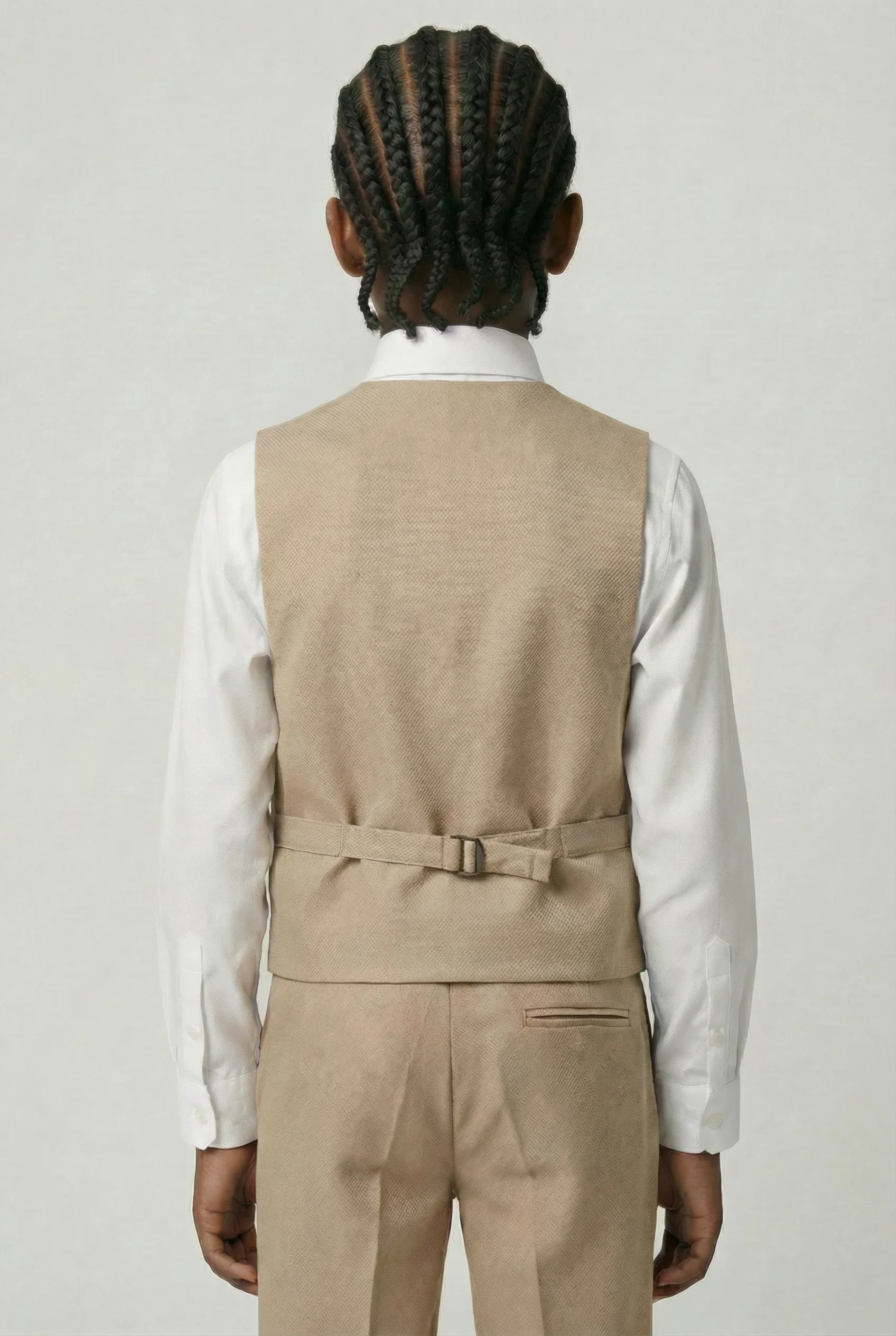 Boys' Slim Fit Textured Waistcoat Suit Set, Formal Outfit - Tan Brown - Image 2