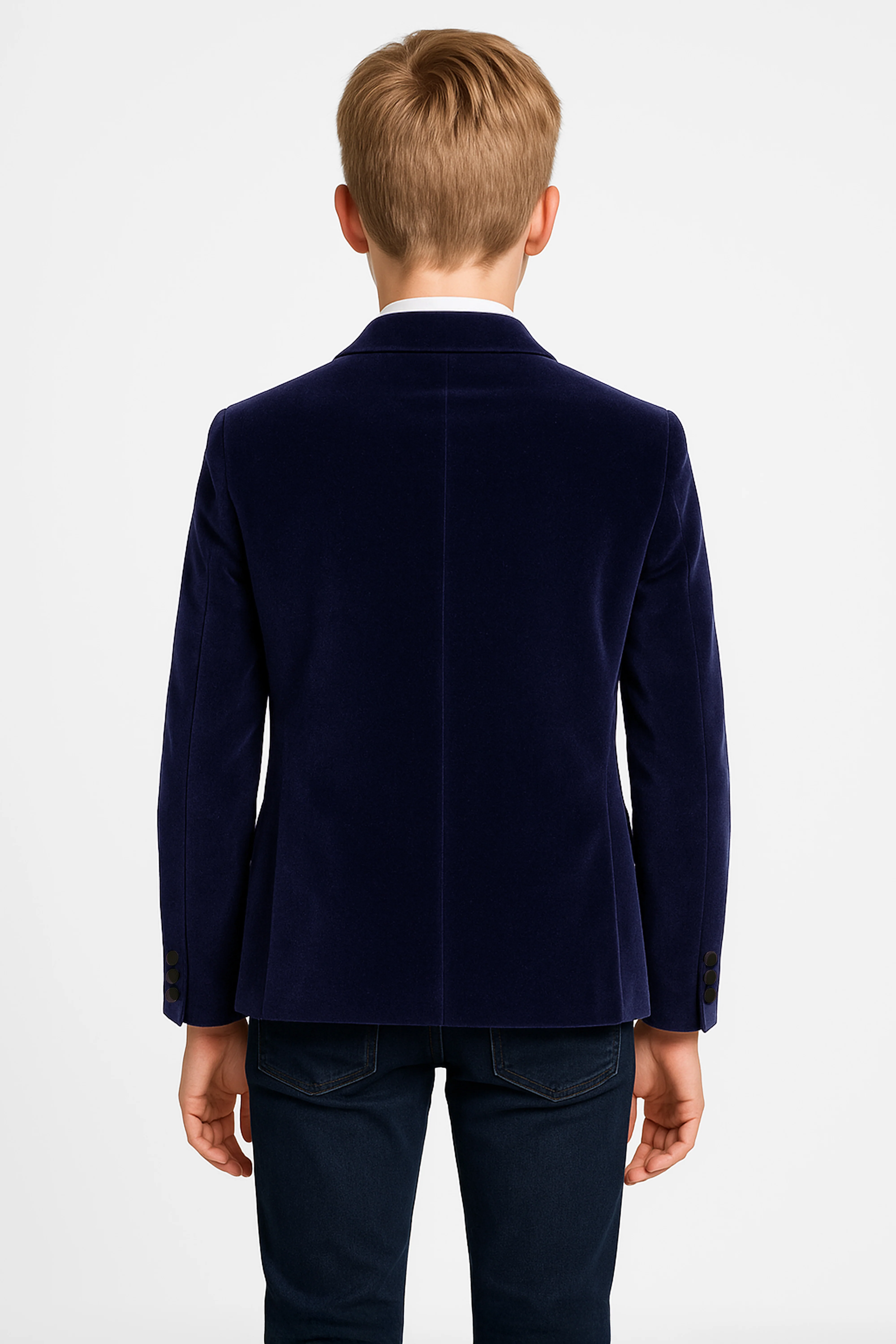 Boys Slim Fit Velvet Blazer - SAVOY - Navy Blue - Image 2
