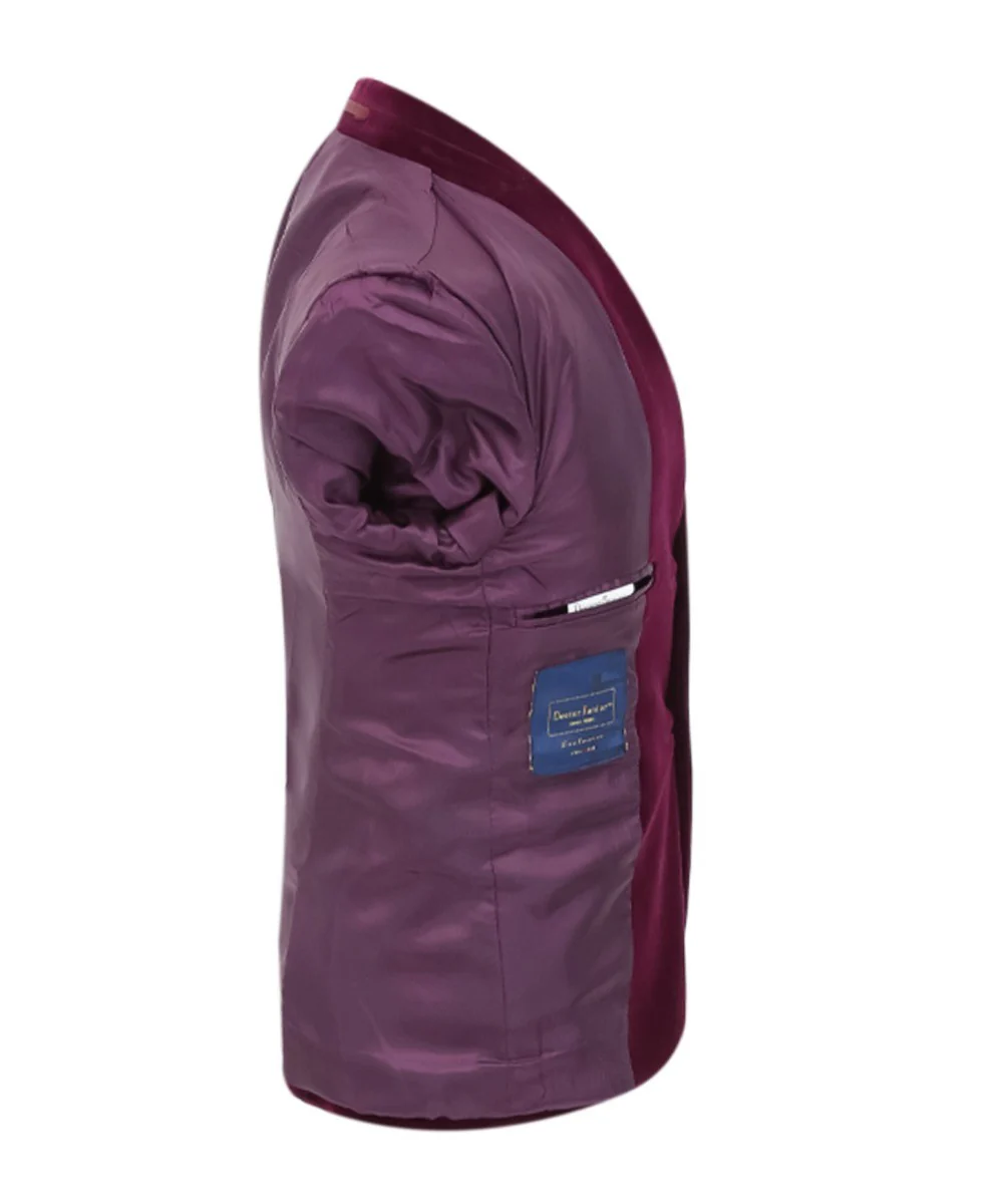 Boys Slim Fit Piping Velvet Tuxedo Suit - LONDON - Purple - Image 10