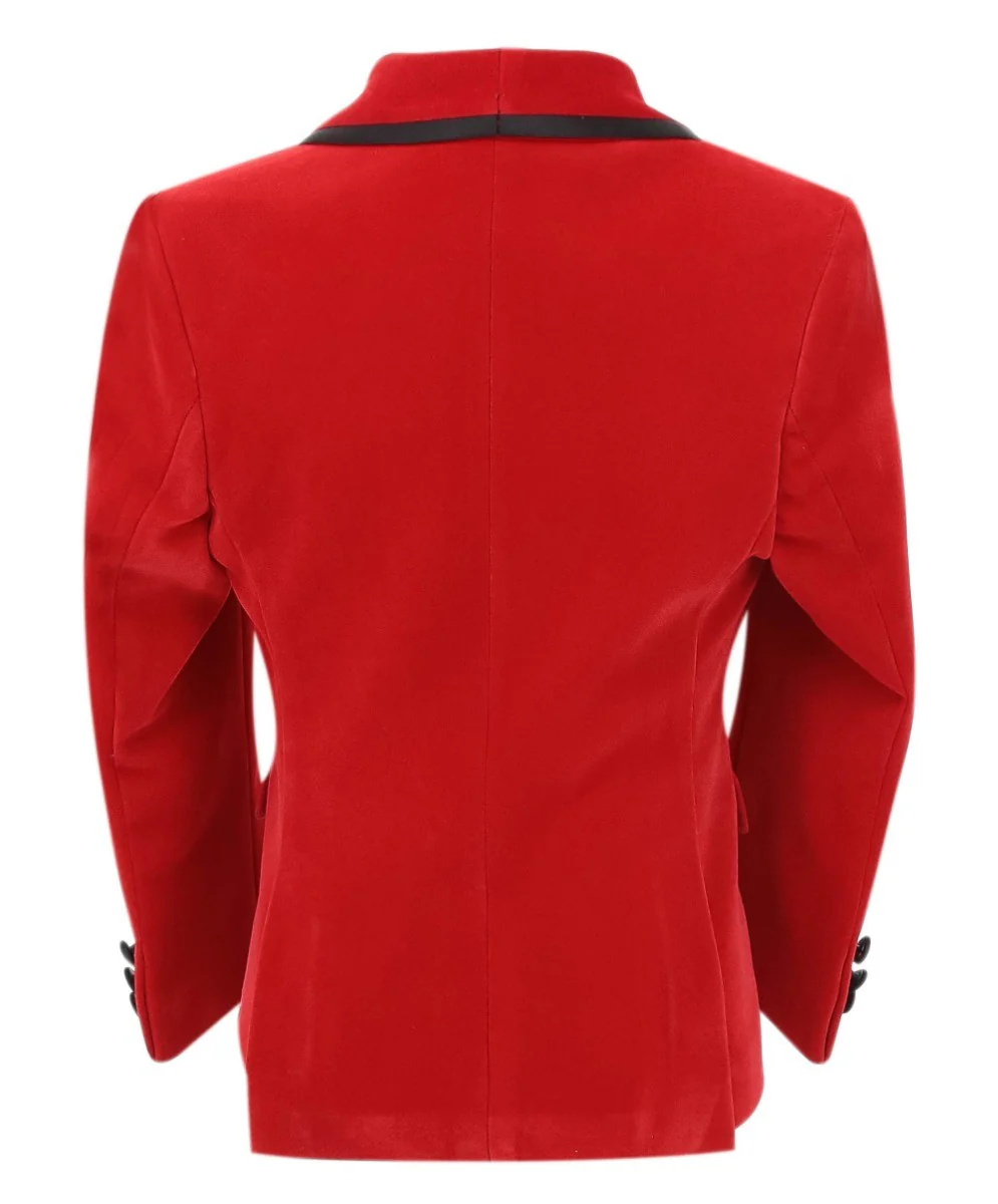 Boys Slim Fit Piping Velvet Tuxedo Suit - LONDON - Red - Image 4