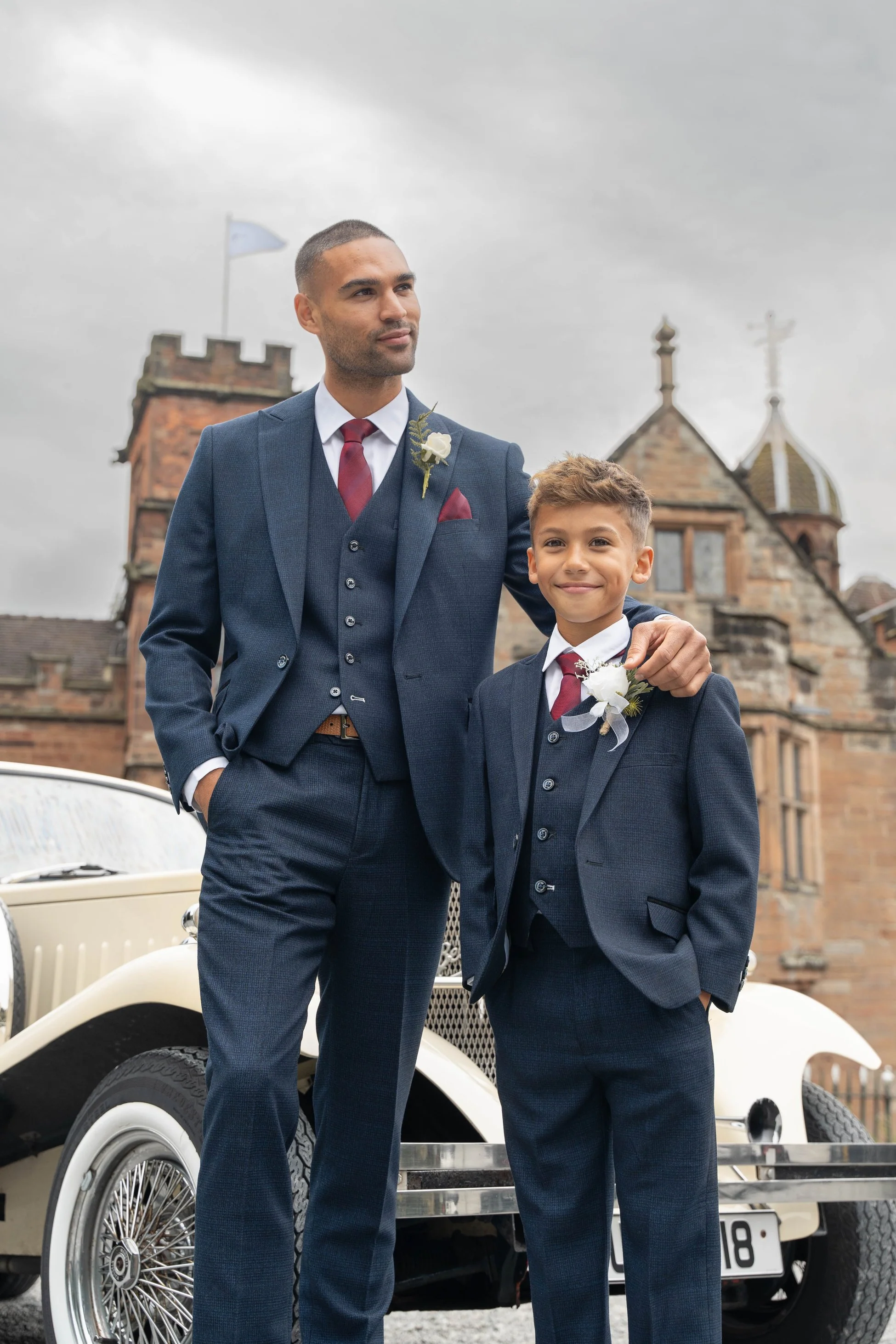 Boys 3-Piece Tweed Glen Check Slim Fit Suit - CARIDI - Navy Blue - Image 7